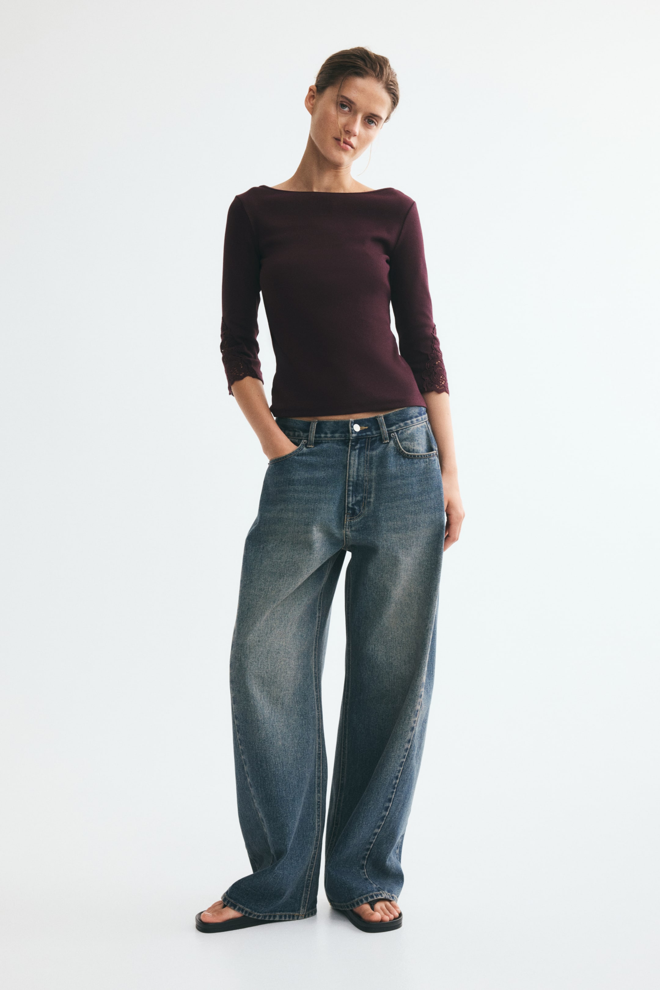 Boat-Neck Top with Lace Insets
