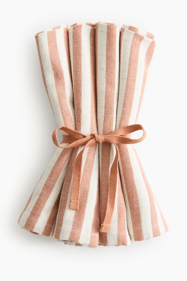 4-pack cotton napkins - Terracotta/Striped/Beige/Striped/Beige/Gingham check/Dark brown/Gingham check/Dark brown/Striped - 1