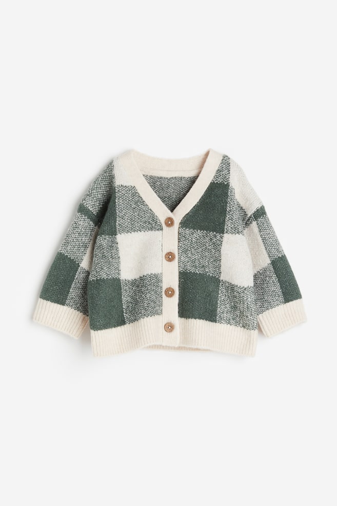 Knitted cardigan - Dark green/Checked - 1