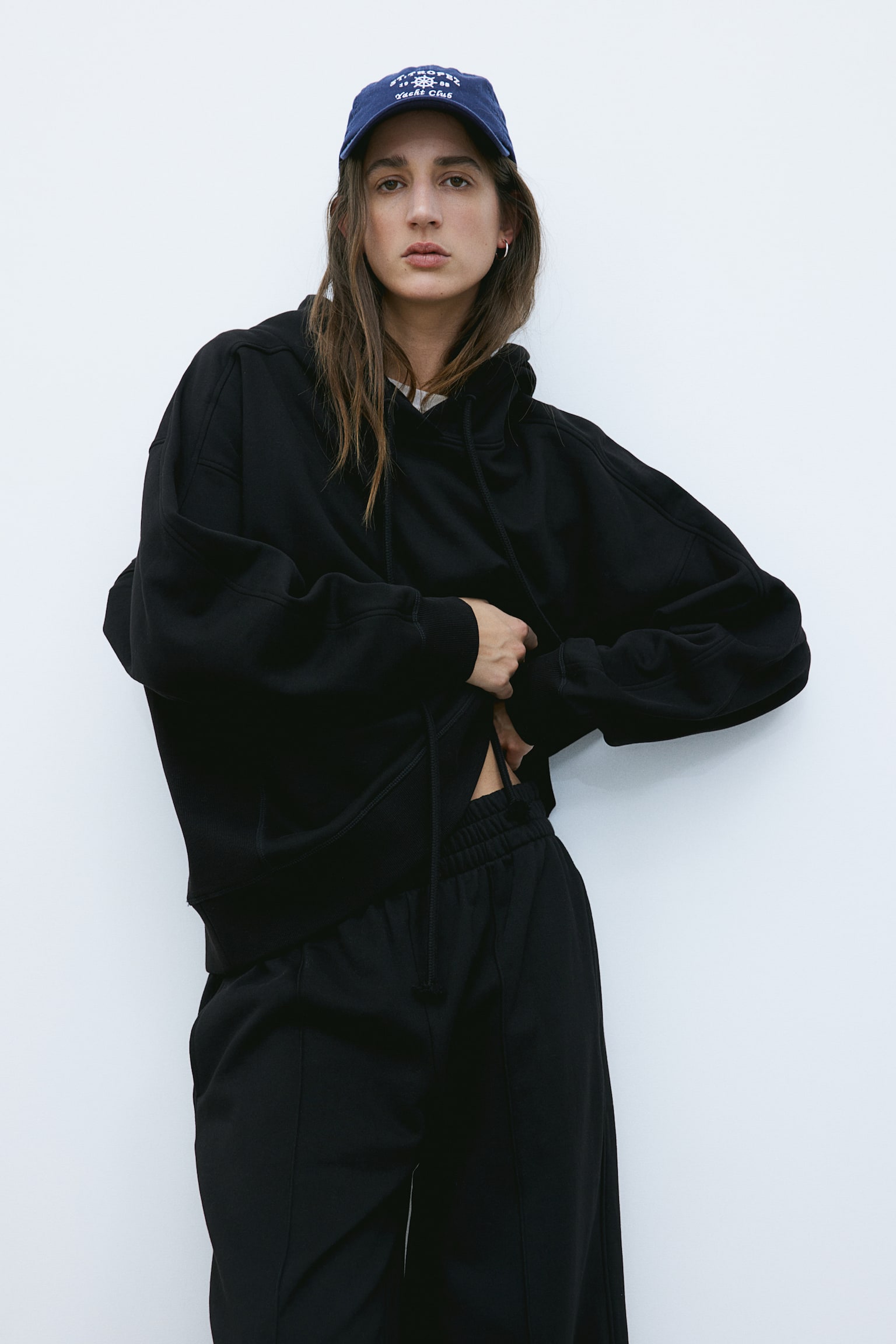 Oversized cotton hoodie - Black/Beige - 4