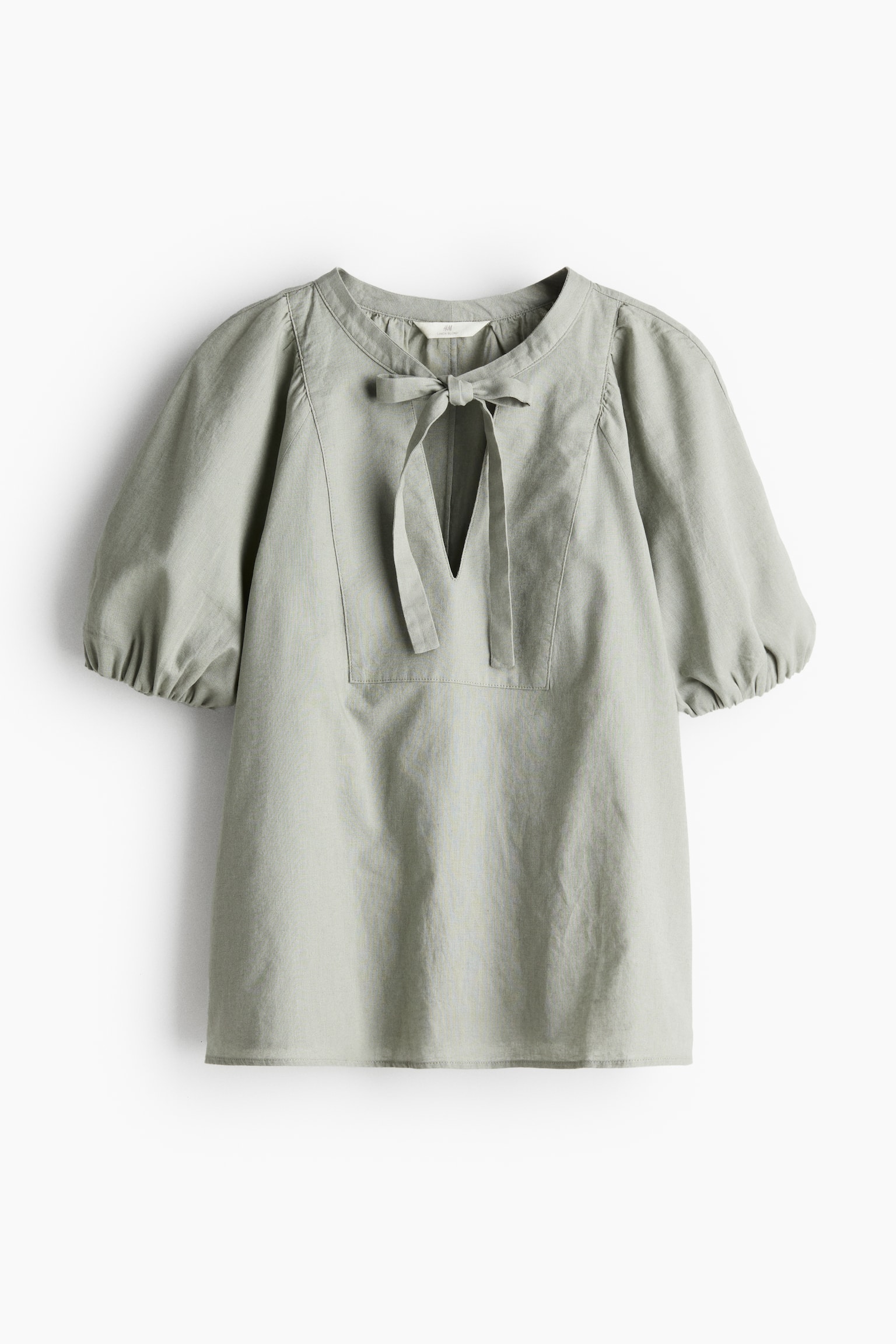 Linen-blend tie-neck blouse - Light dusty green/White - 2