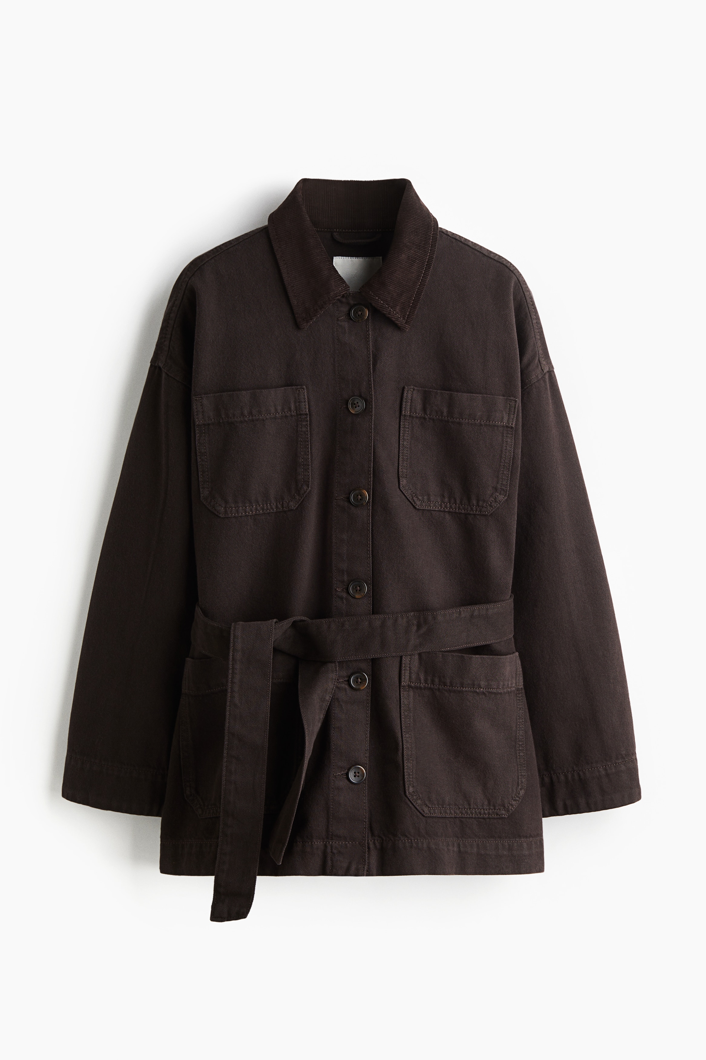 Veste en denim avec ceinture à nouer - Brun foncé/Bleu denim foncé