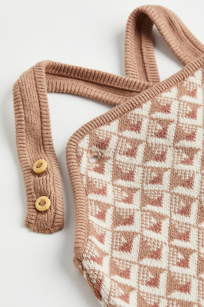 Jacquard-knit cotton dungarees - Dark beige/Patterned - 3