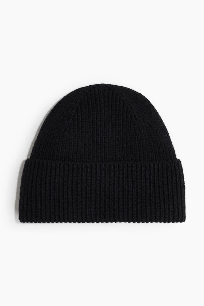 Rib-knit wool-blend hat - Black/Dark grey marl - 1