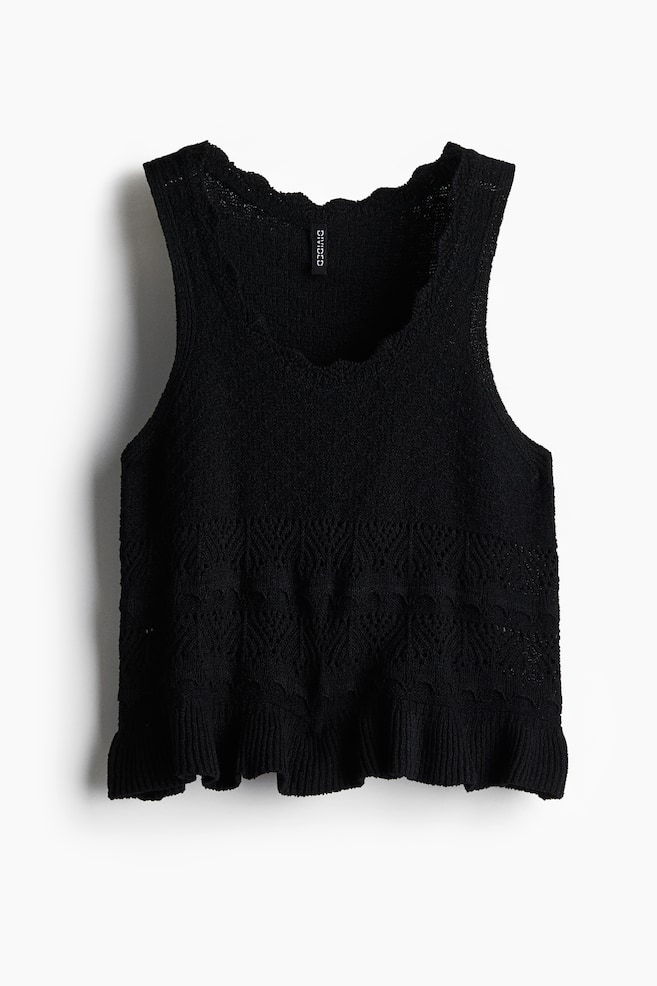 Crochet-Look Sleeveless Top - Black - 1