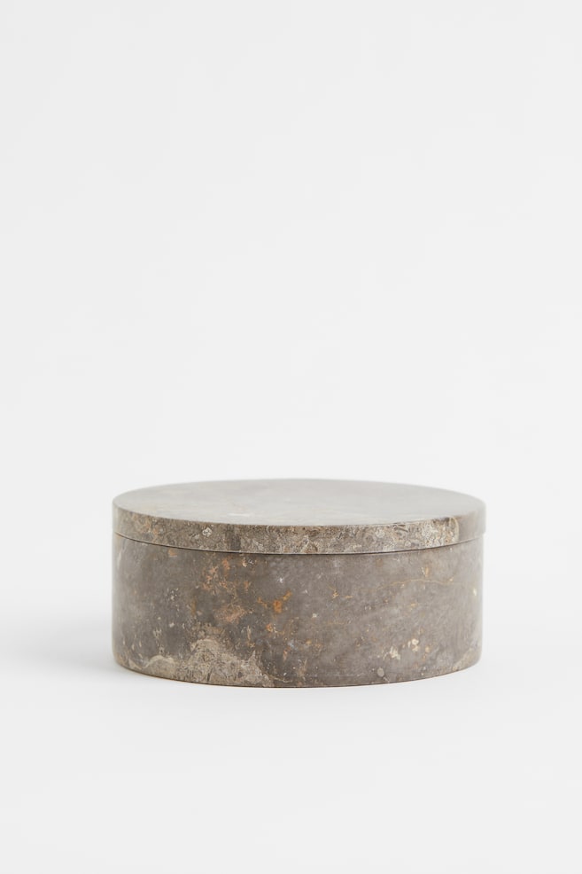 Boîte ronde en marbre - Gris/motif marbré/Blanc/marbre - 1