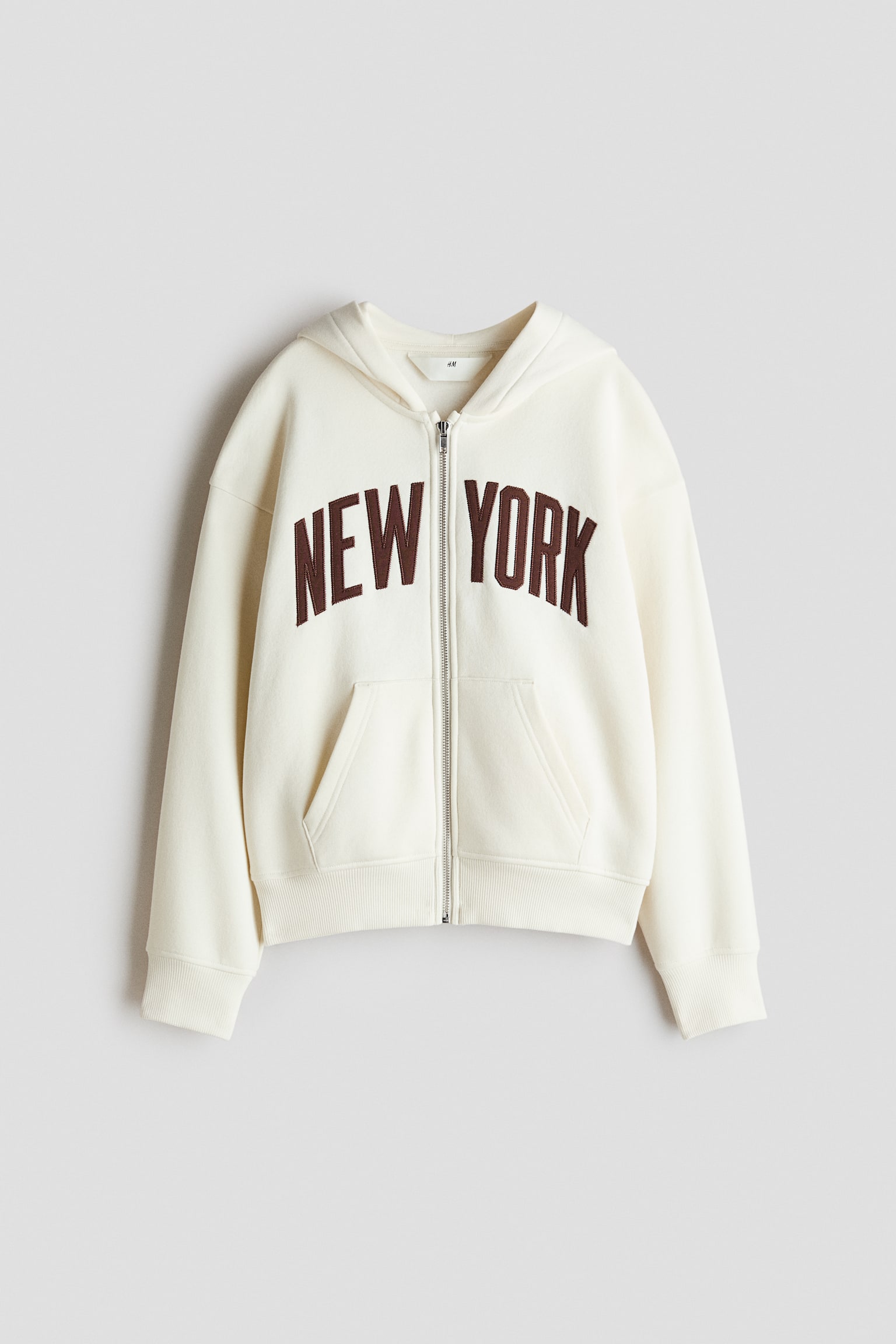 Embroidered zip-through hoodie - Cream/New York/Light grey marl/London - 1