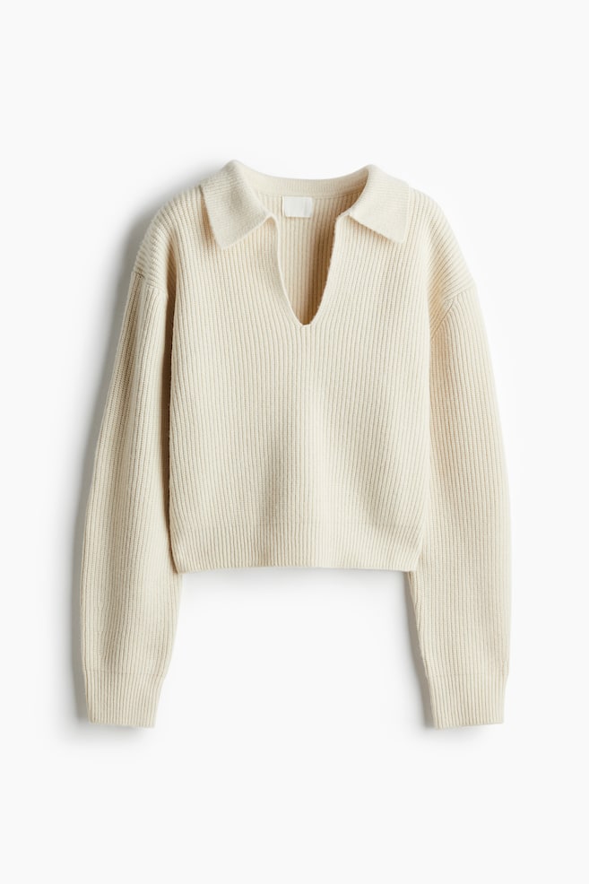 Rib-knit collared jumper - Cream/Greige/Dark brown - 1