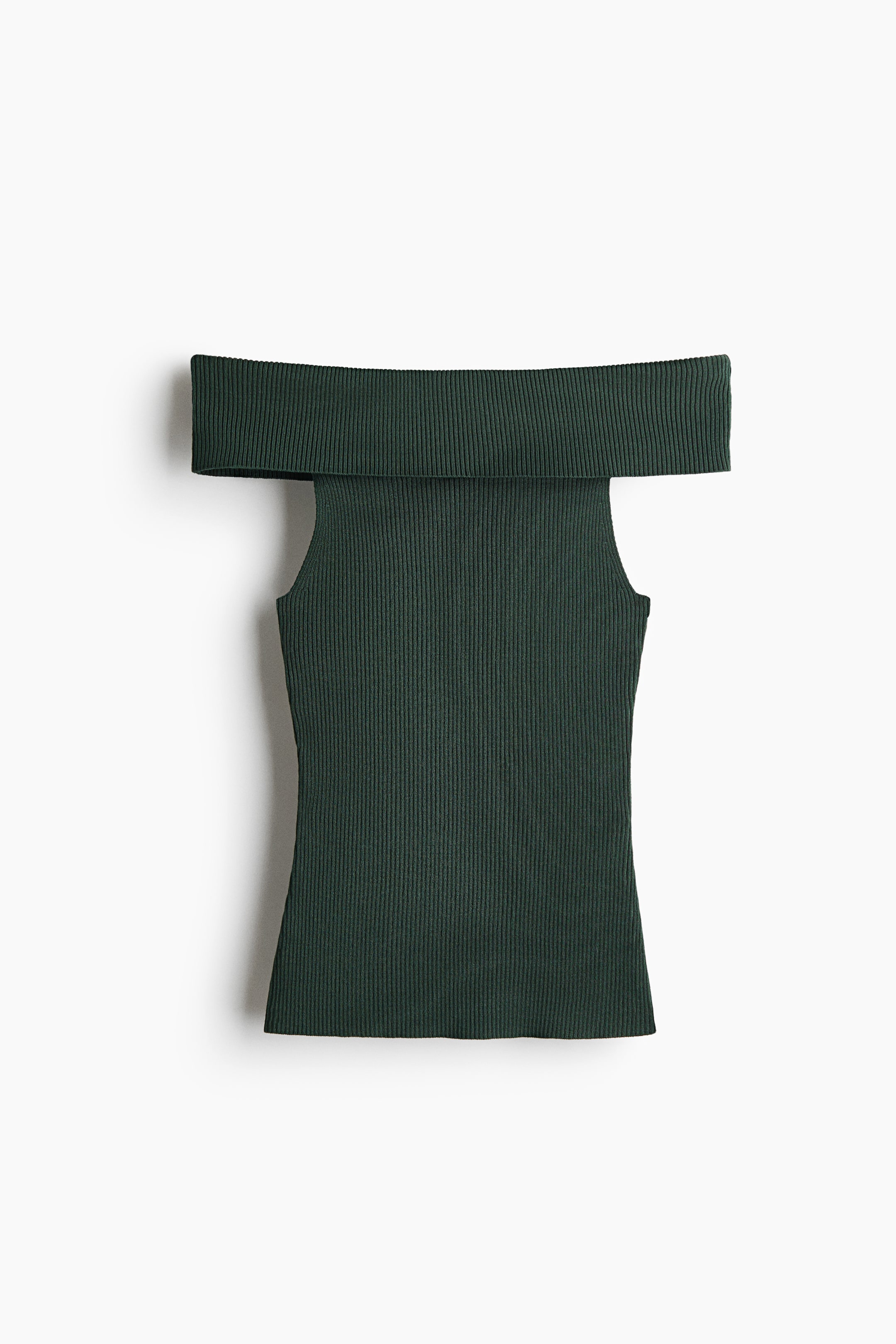 View larger image: Rib-knit off-the-shoulder top - Dark green - Ladies | H&M 1