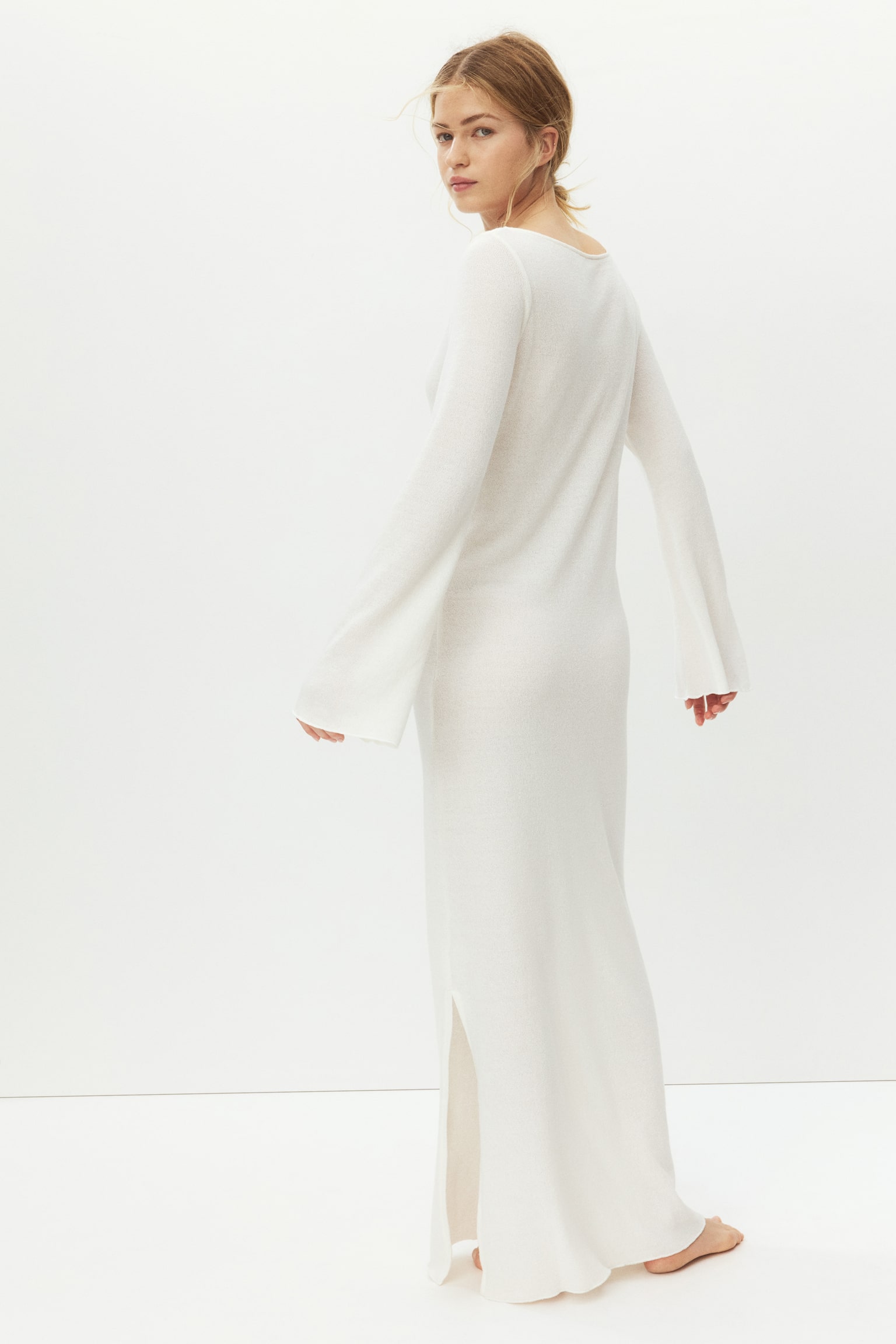 Fine-knit boat-neck dress-White - 6