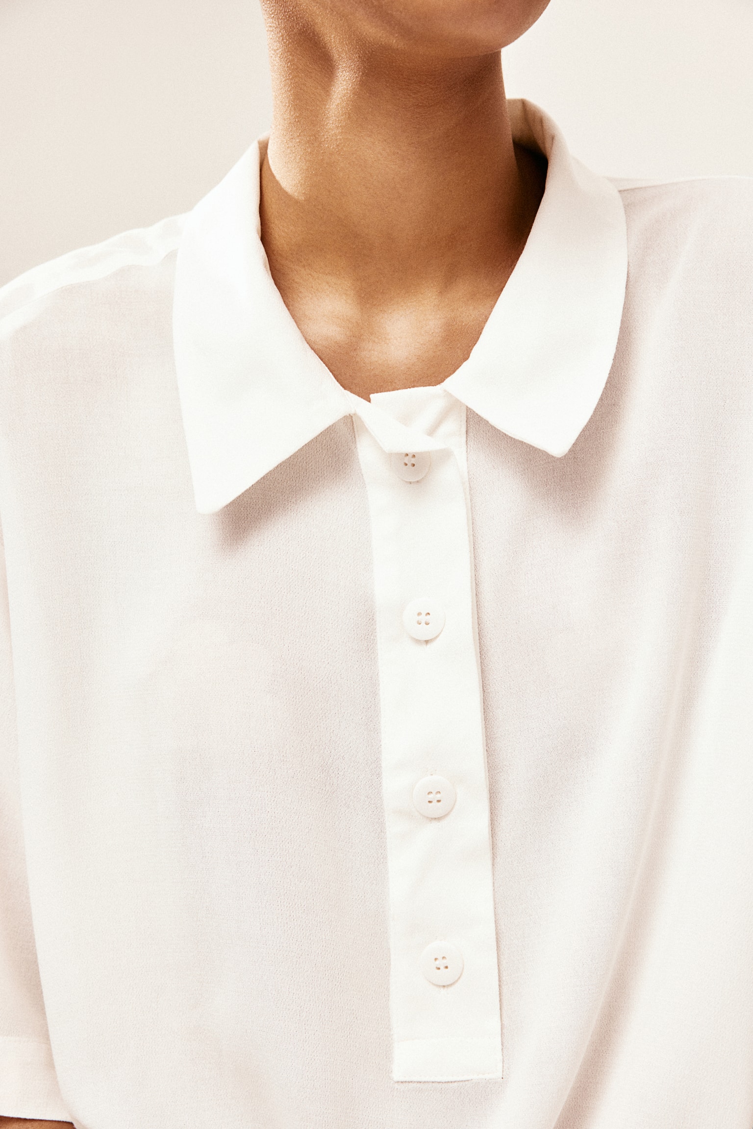 Sheer Crêpe Polo Shirt - Cream/Black/Navy blue/Light beige - 3