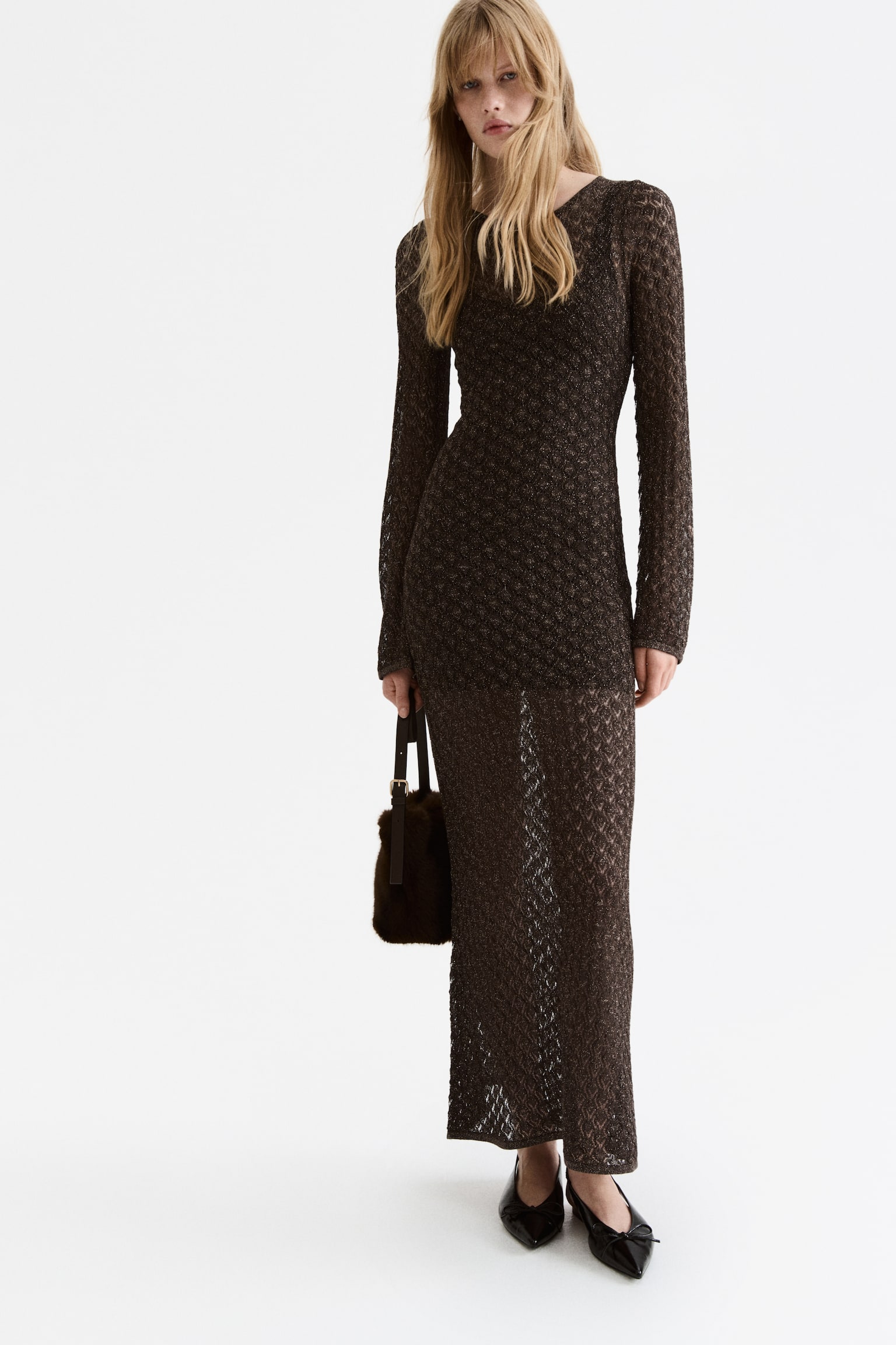 Pointelle-knit maxi dress - Dark brown - 4