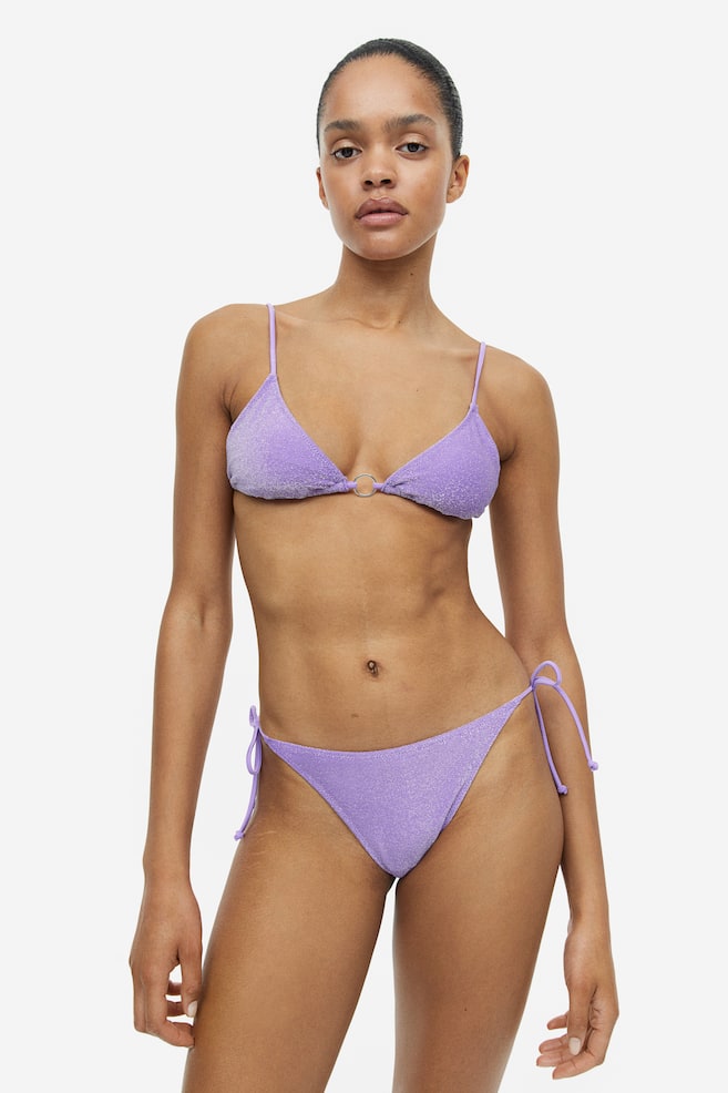 Tie tanga bikini bottoms - Purple/Purple/Patterned/Coral/Dark brown - 1