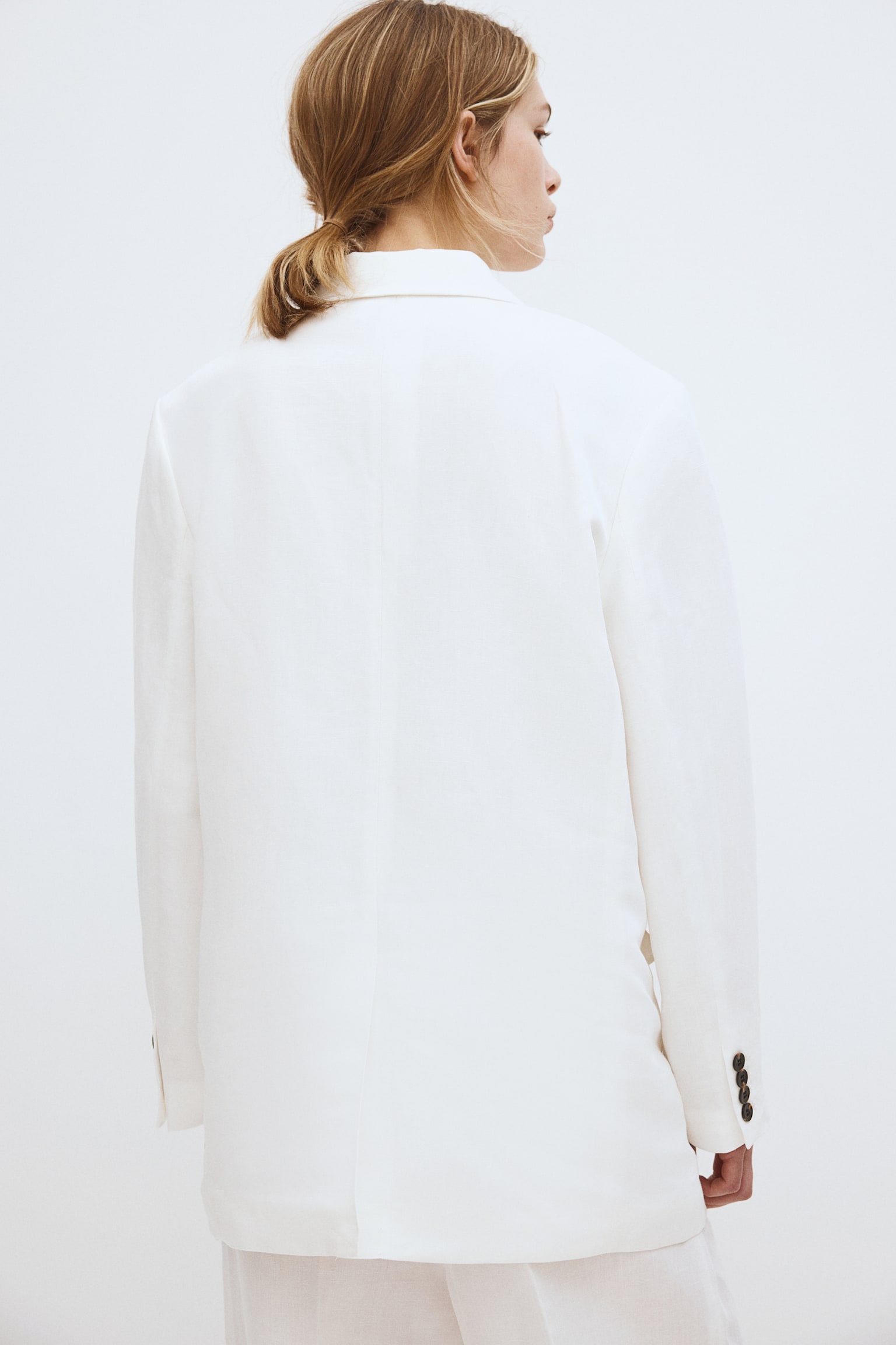 Oversized Linen Blend Blazer - White/Navy blue - 5