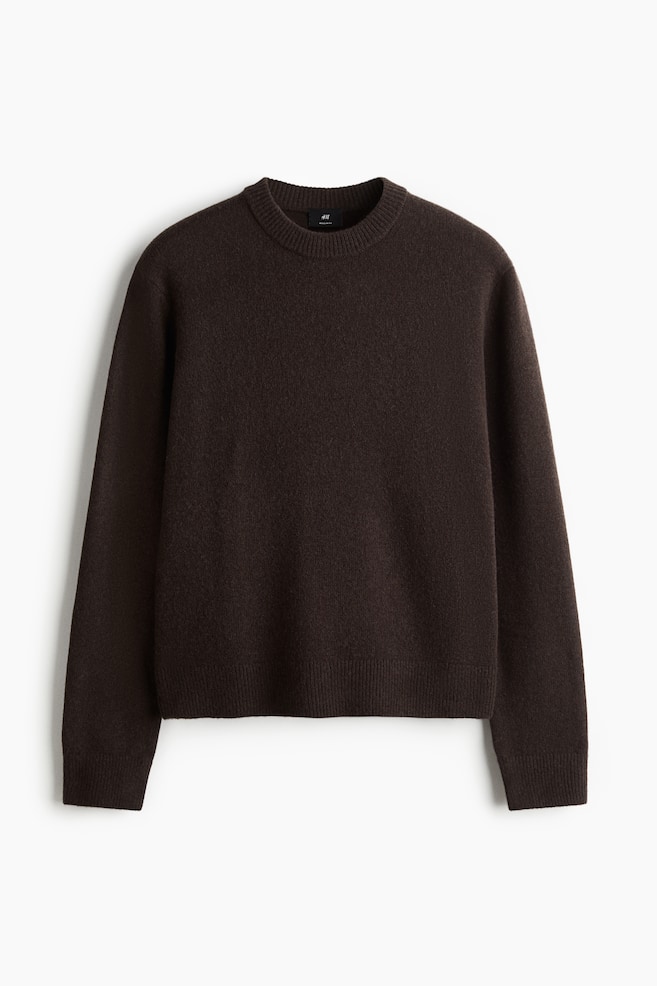 Pullover in maglia sottile di lana Regular Fit - Marrone/Grigio scuro/Crema - 1