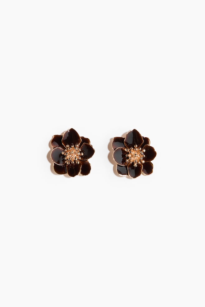 Flower-shaped earrings - Dark brown/gold-colored/Light pink/gold-colored - 1