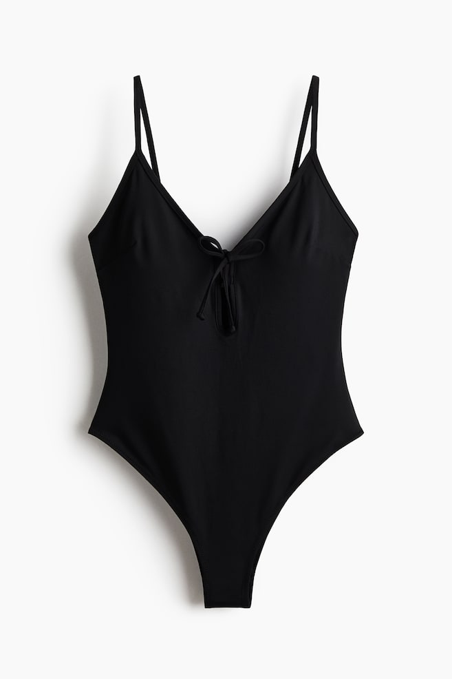Padded-cup High Leg Swimsuit - Black/Navy blue - 1
