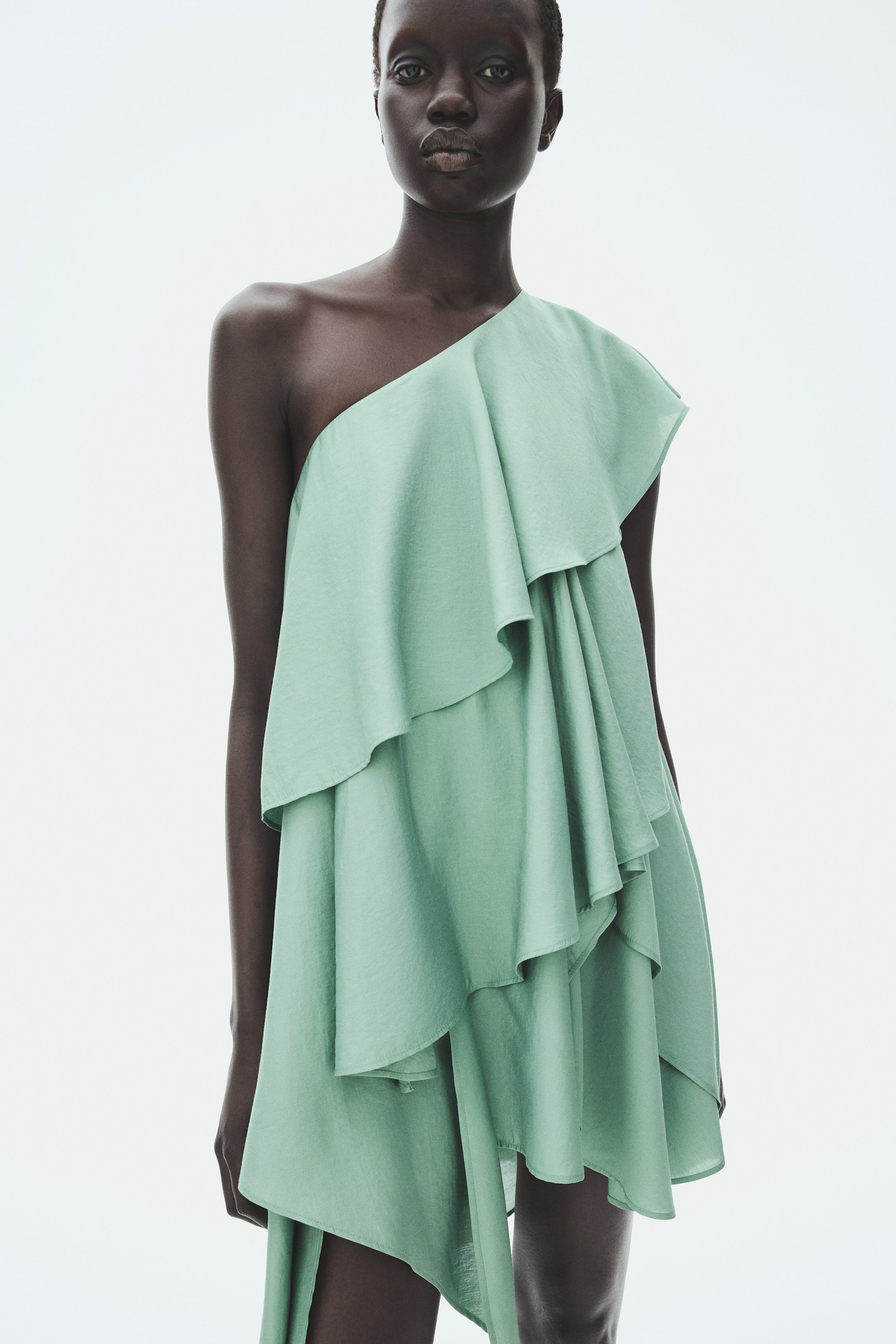Flounced One-Shoulder Dress