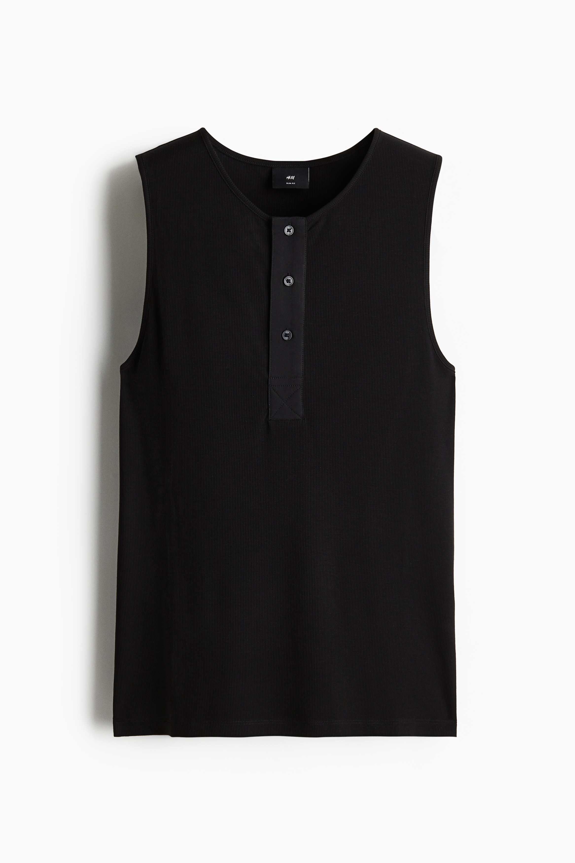 Geripptes Tanktop in Slim Fit - Schwarz