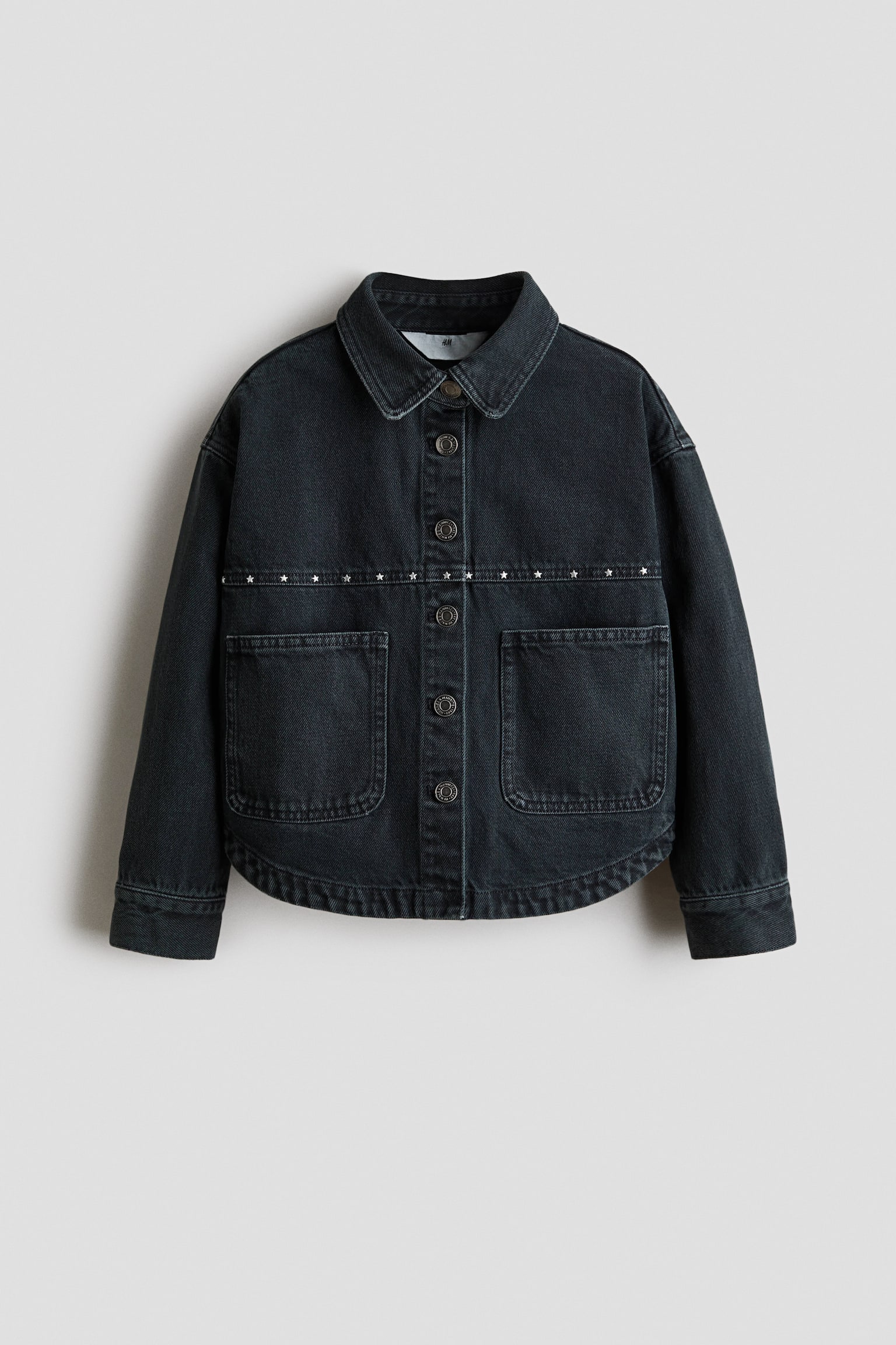 Overshirt van katoenen twill met decoraties - Donker denimgrijs