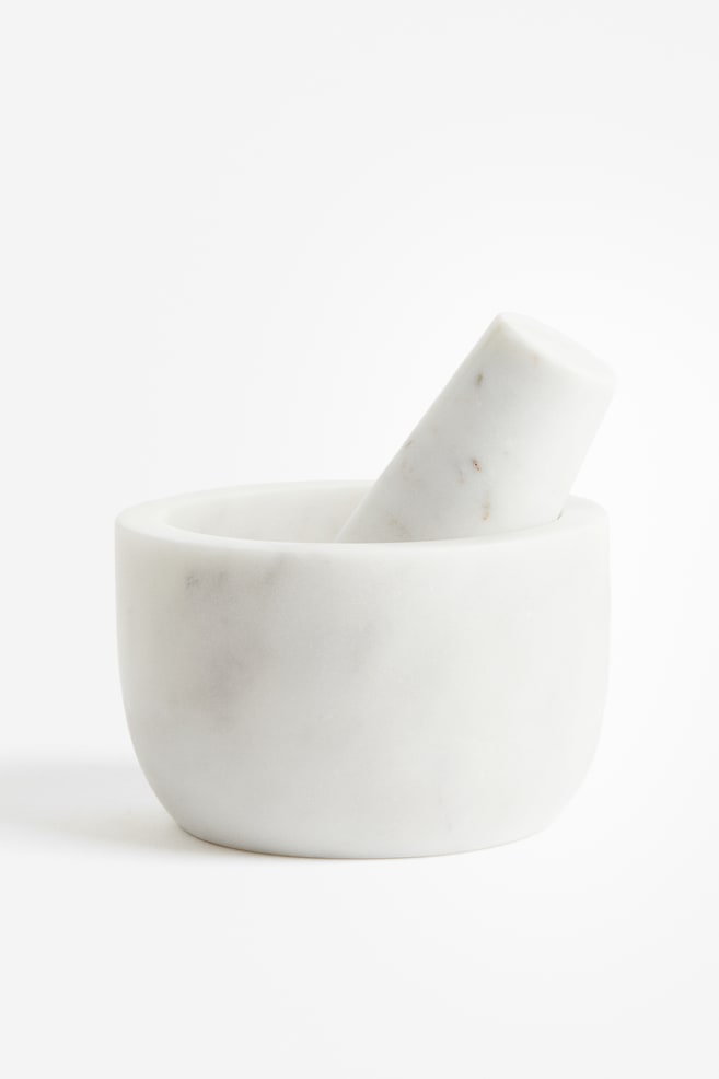 Marble mortar and pestle - White/Grey - 1