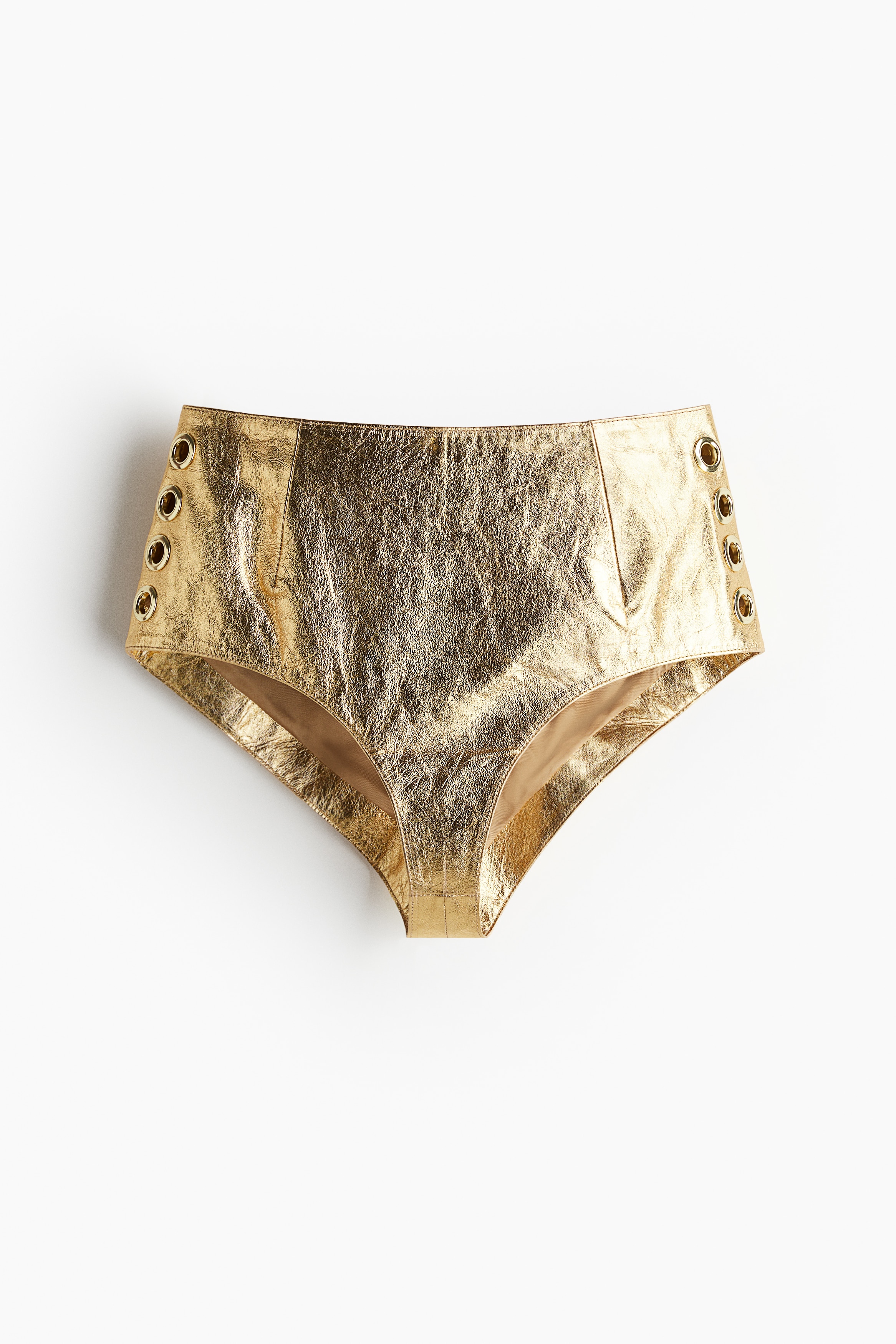 Femme - Mini short en cuir avec œillets Doré - Size: 52  - H&M