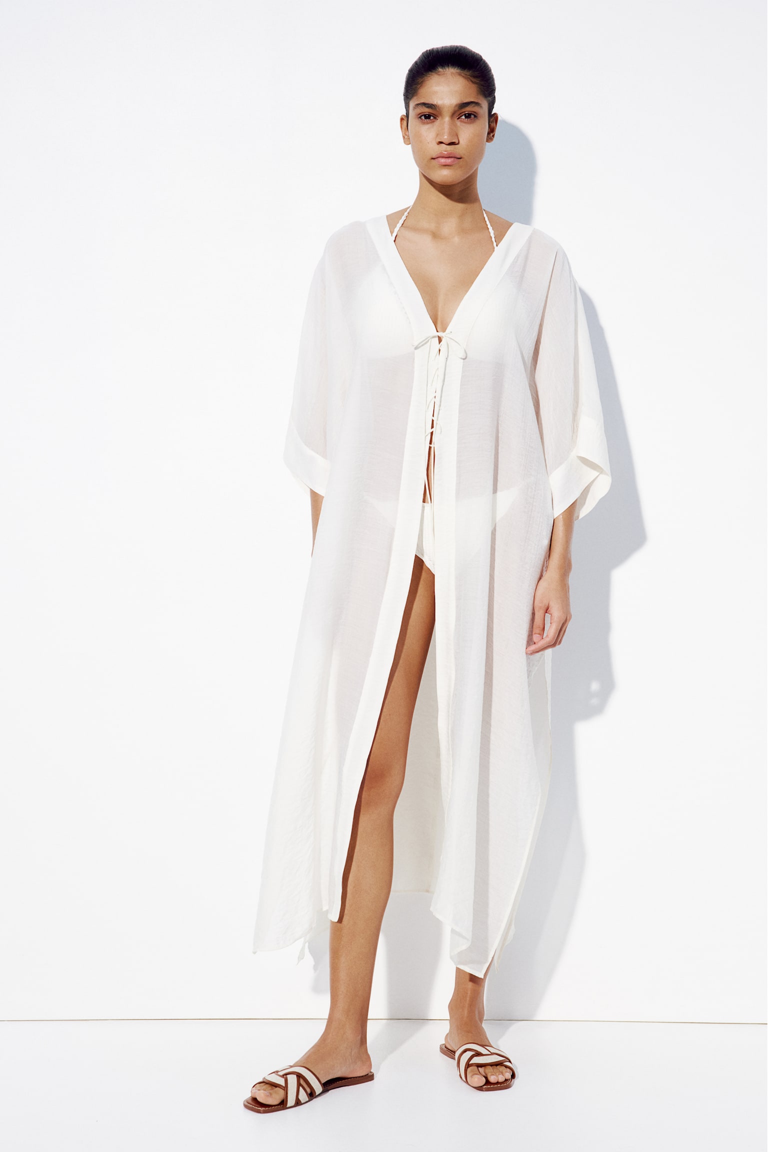 Kaftan Beach Dress - Cream/Black - 6