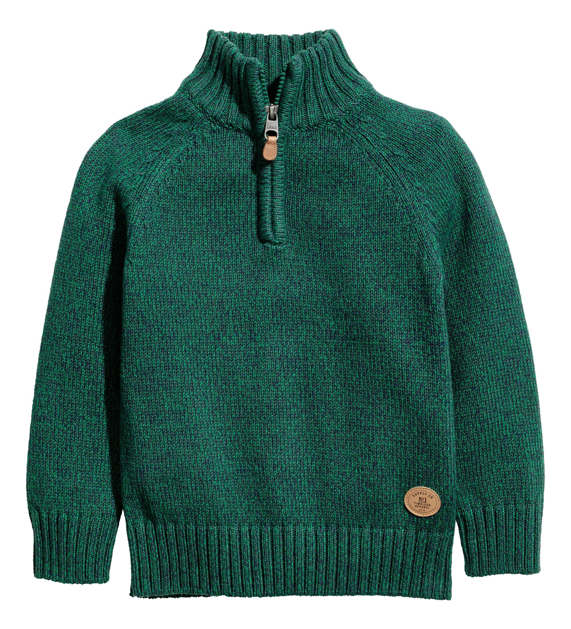 View larger image: Knitted jumper with a zip - Green marl - Kids | H&M GB 1