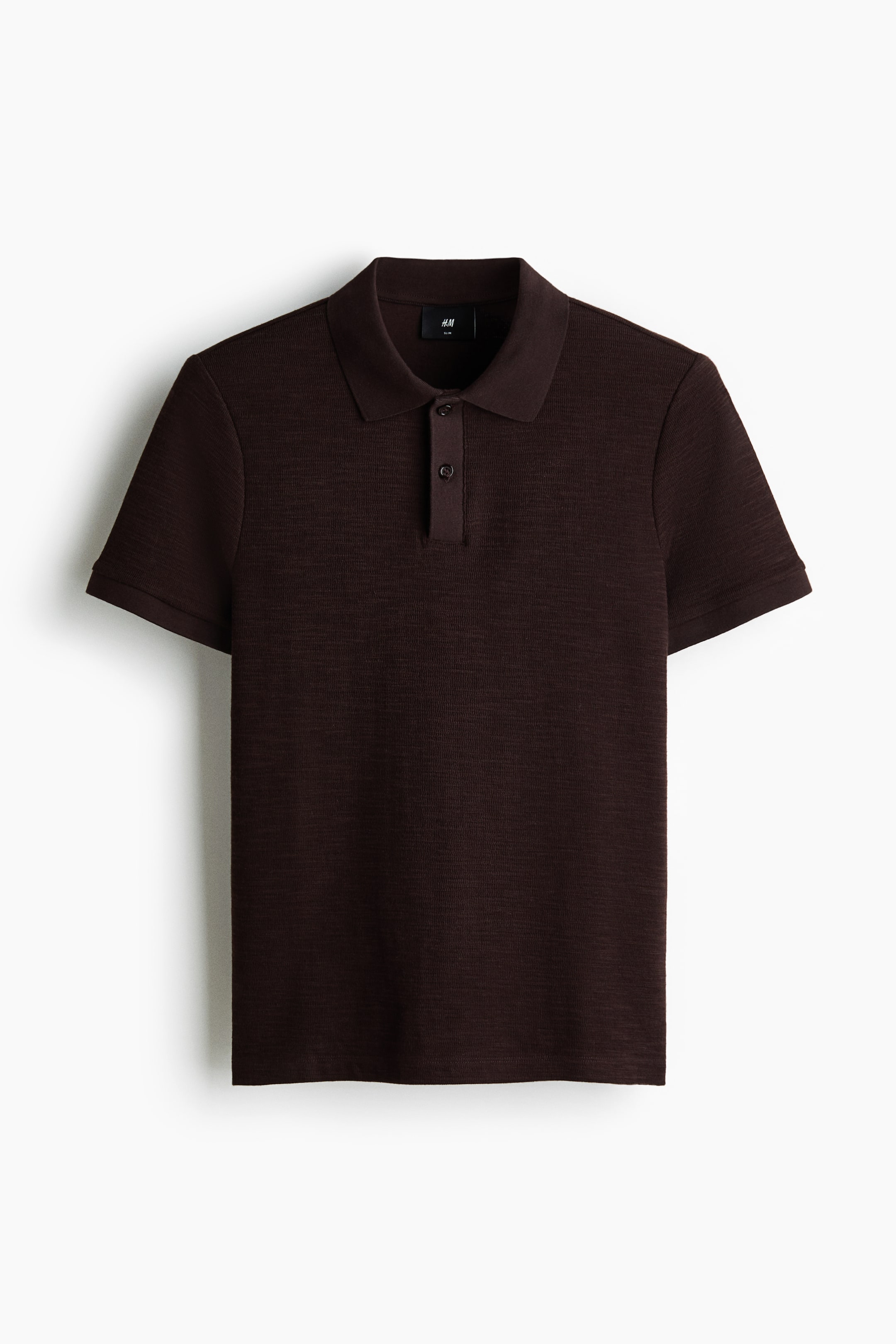 הצגת תמונה גדולה יותר: חולצת פולו מסריג ז'קארד Slim Fit - חום כהה - Men | H&M IL 5