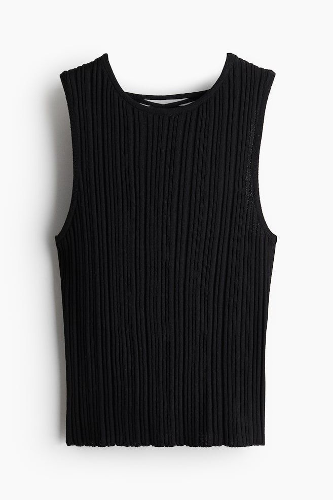 Top en punto de canalé con tiras entrelazadas - Negro/Beige claro - 1