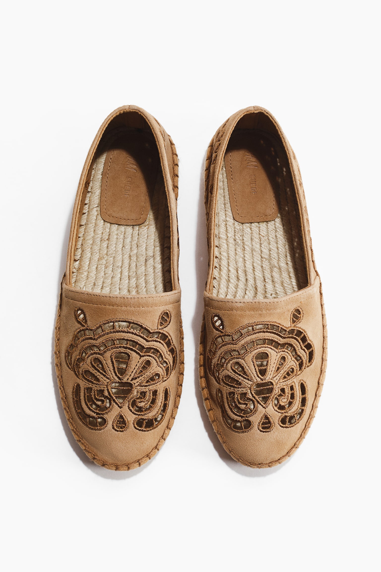Broderie anglaise suede espadrilles-Dark beige - 3