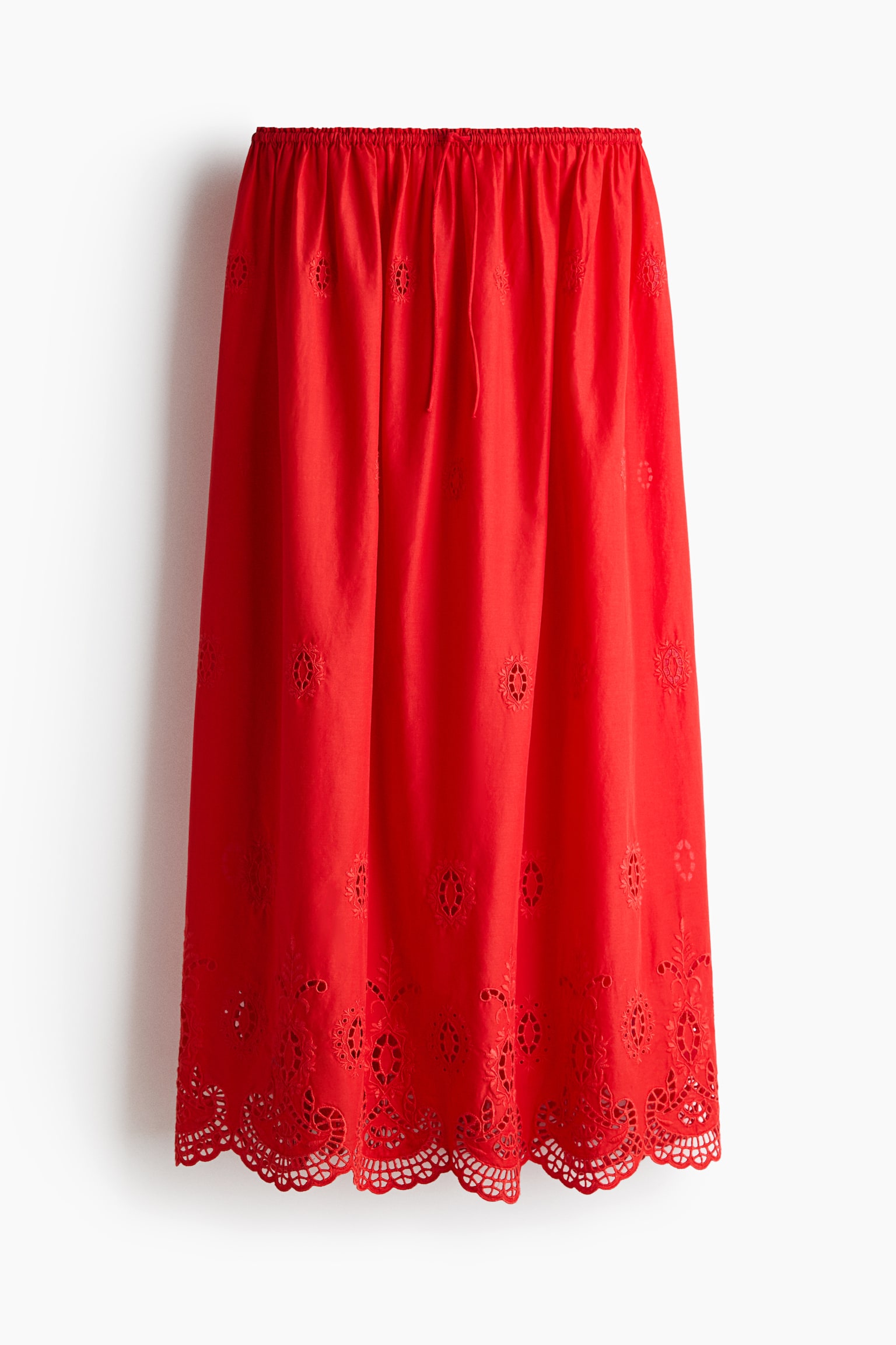 Eyelet-Embroidered Drawstring Skirt - Red/White - 1