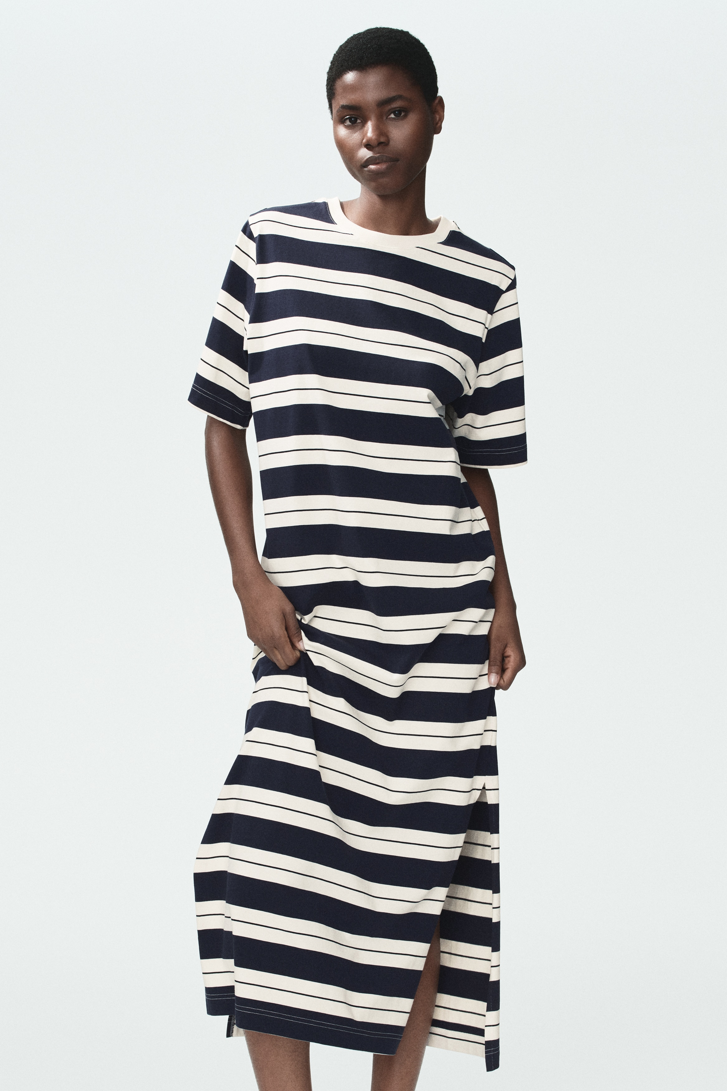 black dress belk Shop Amora Black White Stripe SS Bias Midi Dress