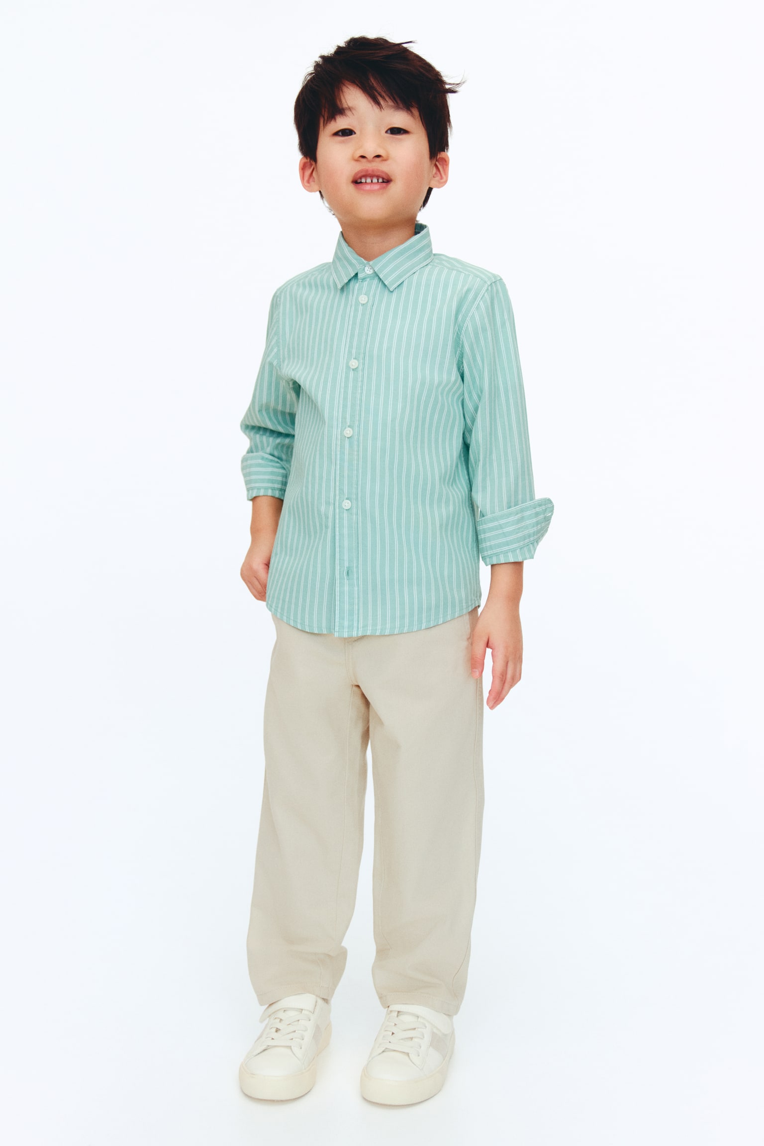 Бавовняна сорочка - Бірюзовий/смужки/Білий/бежеві смужки/Блакитні/білі смужки/Білий/Блакитні/білі смужки/Зелені/білі смужки/Світло-блакитний/Світло-бірюзовий - 5