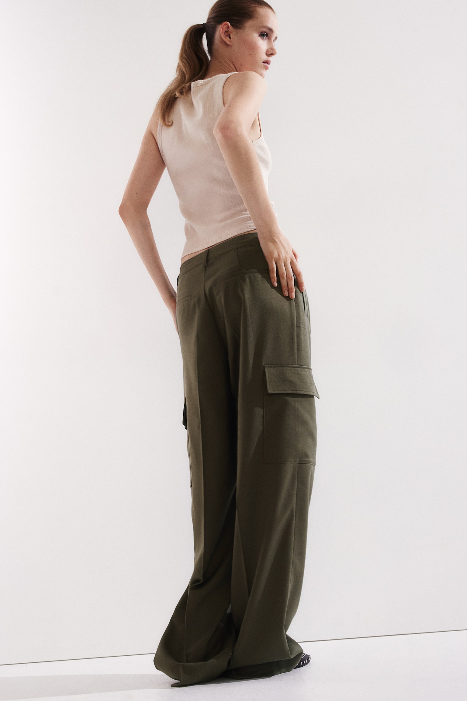 Wide cargo trousers - Khaki green/Dark brown - 7