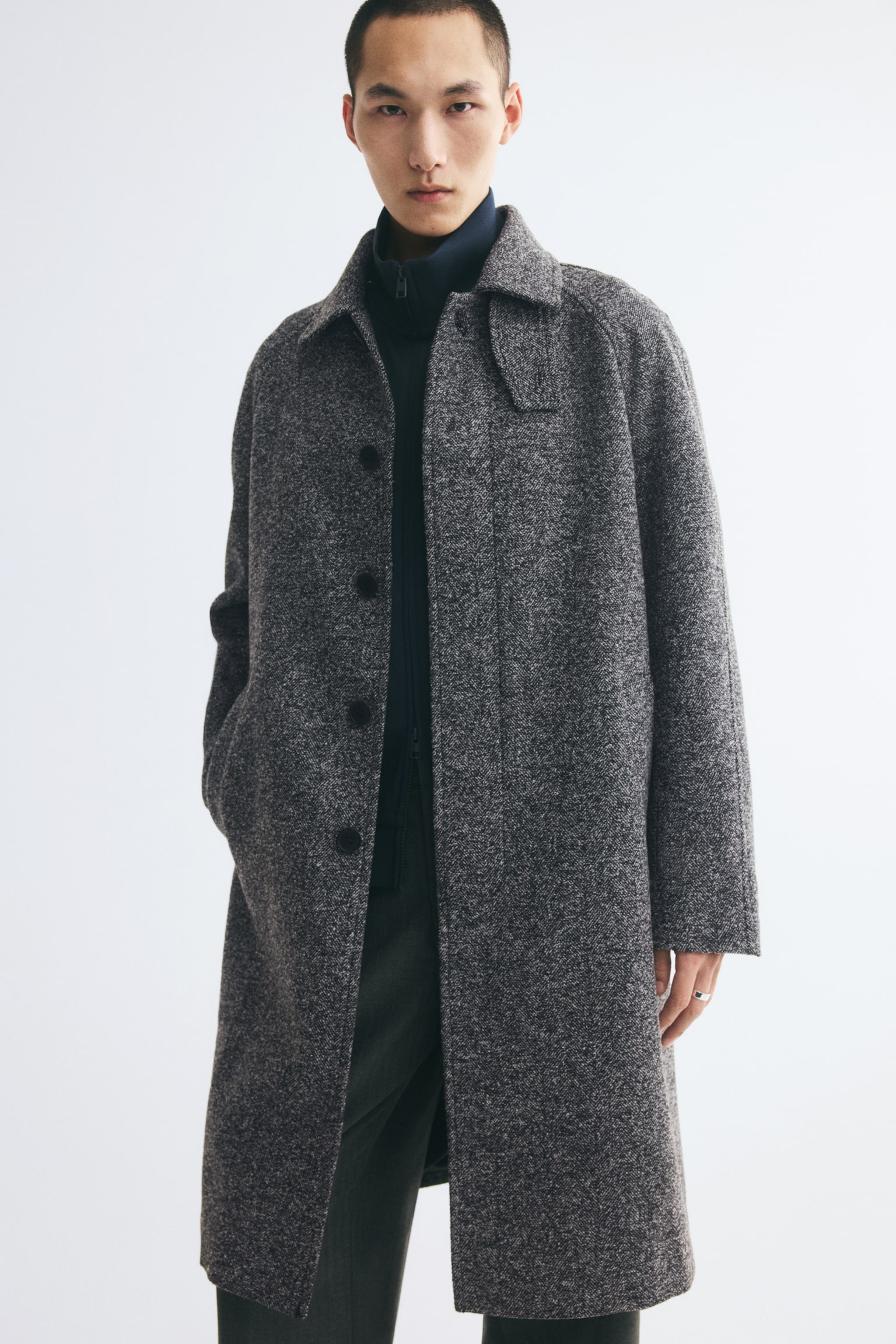 Мужское пальто H&M Wool-Blend Car, цвет: Серый меланжевый — фото 4