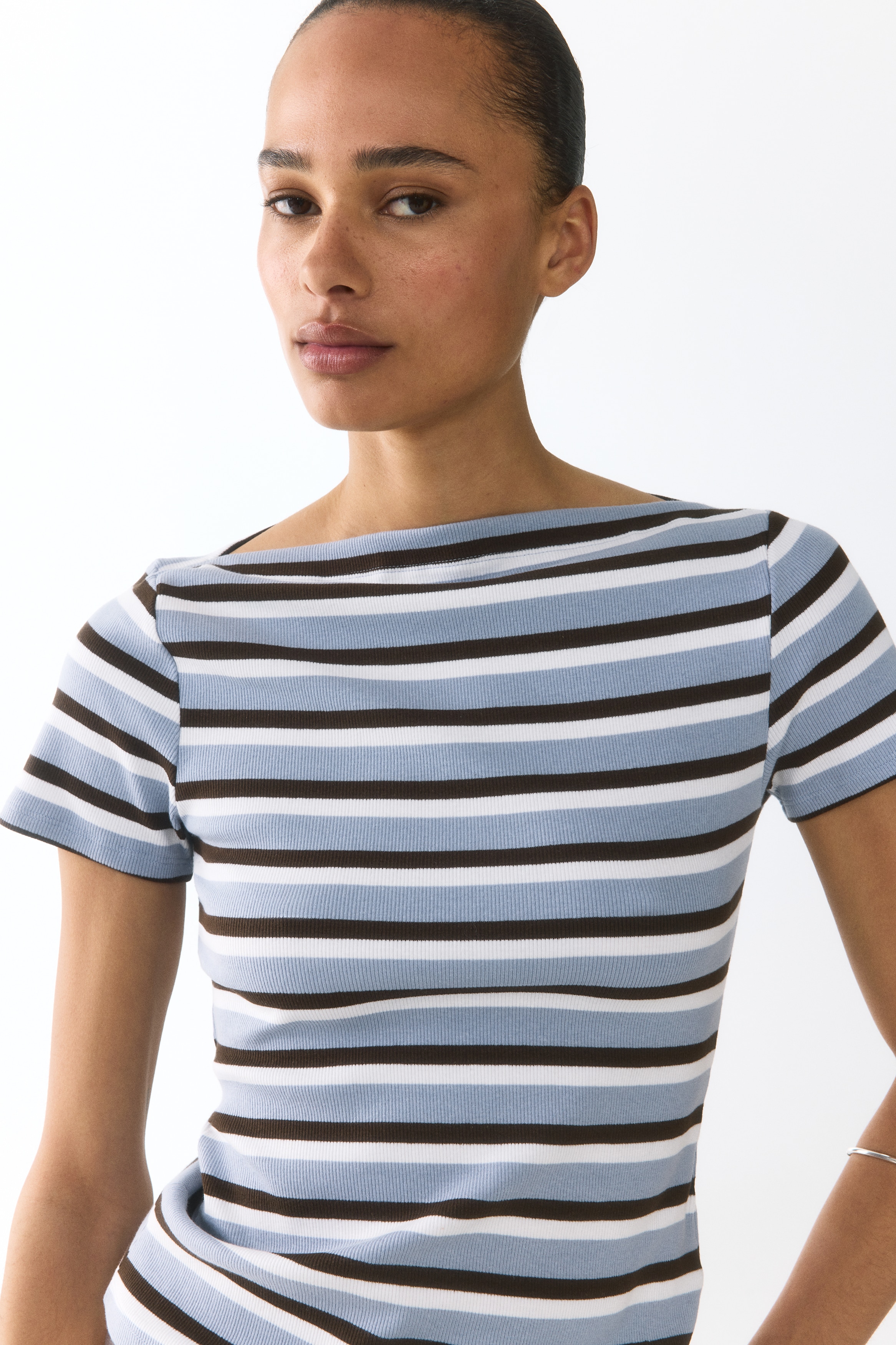 Women's Navy blue/striped Boat-Neck Cotton Top | H&M US