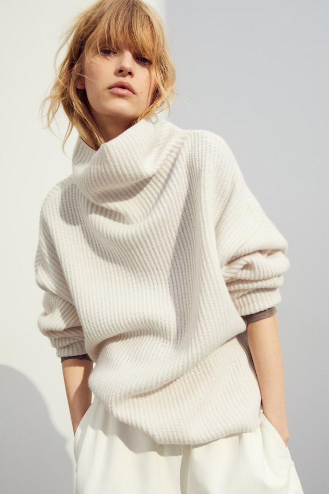 Rib-knit wool jumper - White/Khaki green - 1