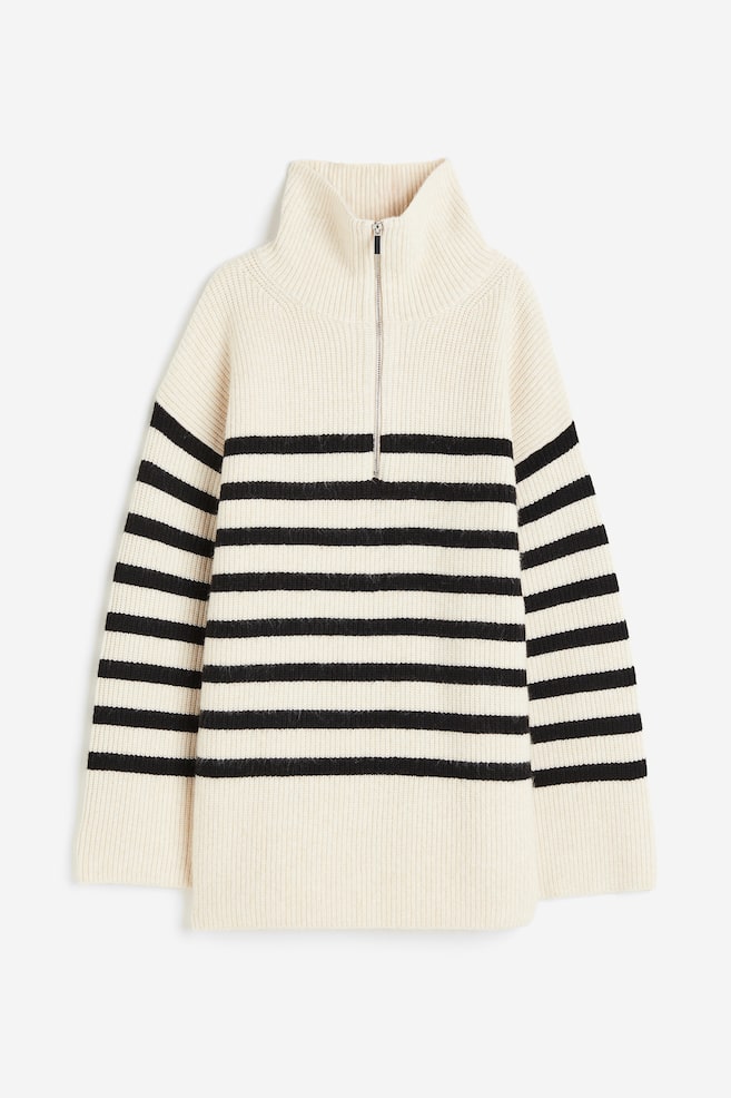 Zip-top rib-knit jumper - Cream/Striped/Beige - 2