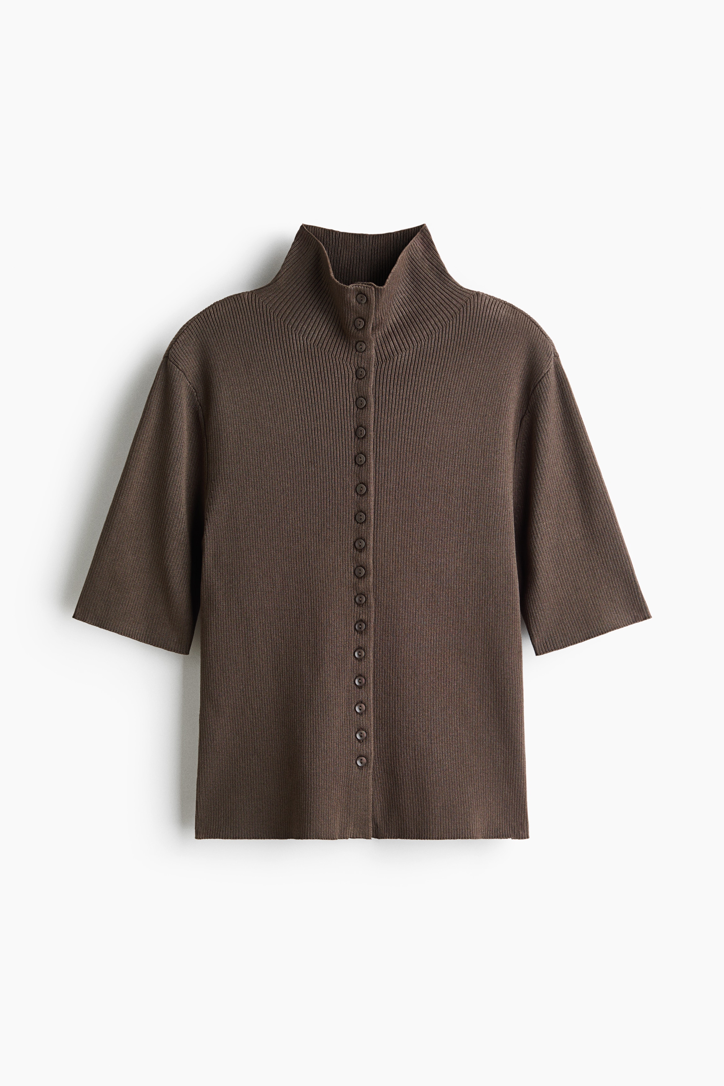Short-Sleeved Mock Turtleneck Cardigan - Dark taupe/Light beige/Dusty beige
