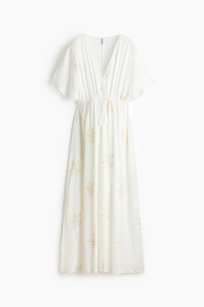 Besticktes Kordelzugkleid - Cremefarben/Gemustert - 1
