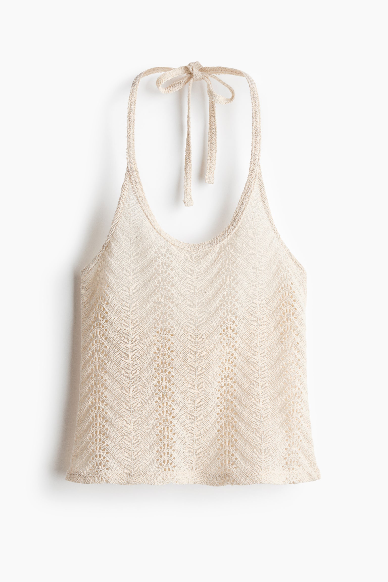 Pointellestrikket halternecktop - Creme/Creme/Stribet/Sort/Zigzagmønster - 1