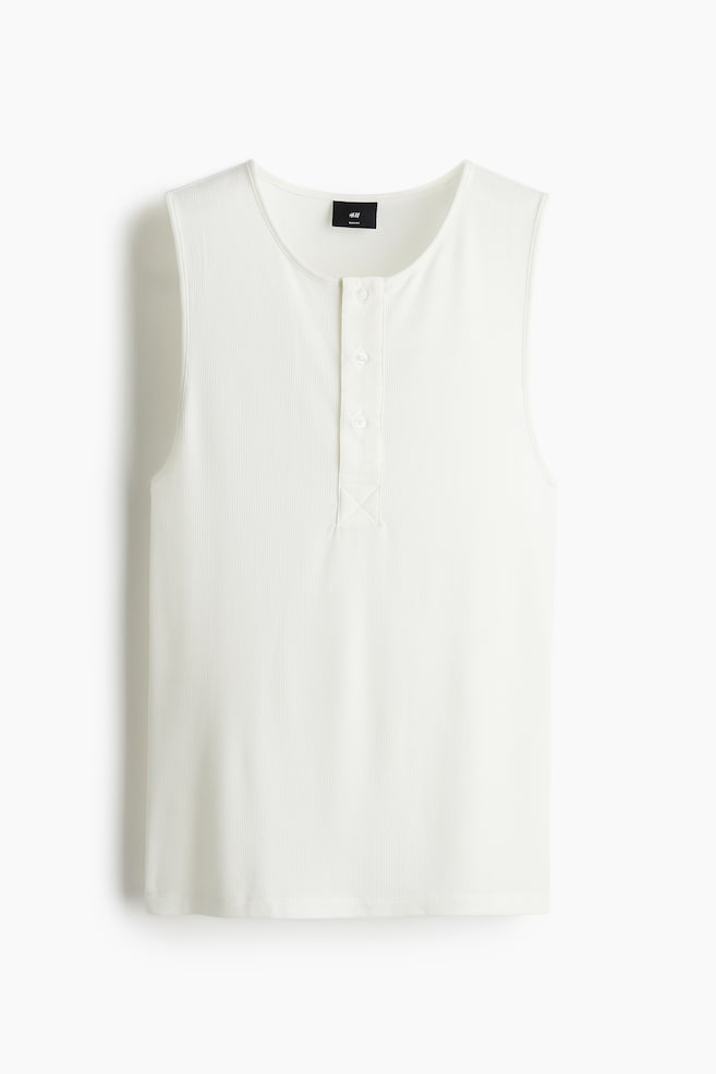 Slim-Fit Ribbed Tank Top - Cream - 1