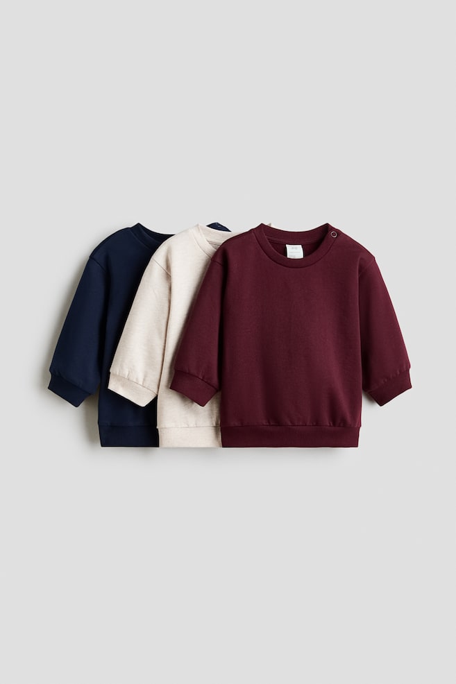 3-pack cotton sweatshirts - Navy blue/Dark red/Light beige/Light green/Grey - 1