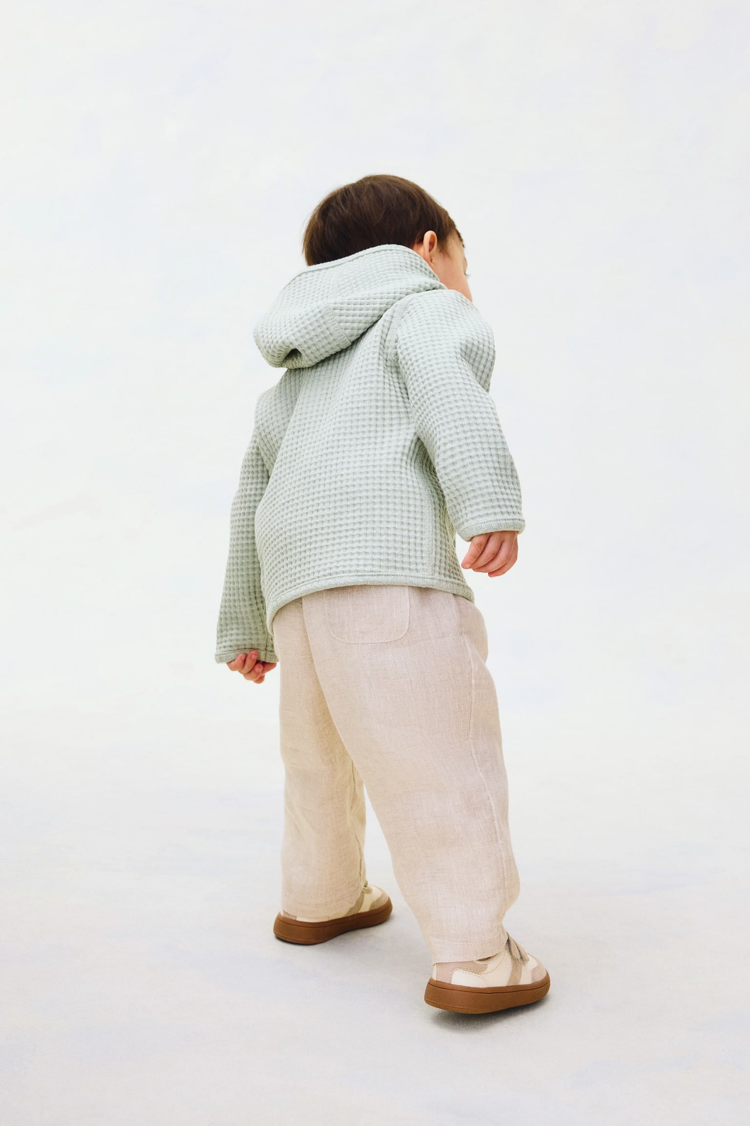 Waffled cotton cardigan - Light dusty green/Light beige - 5