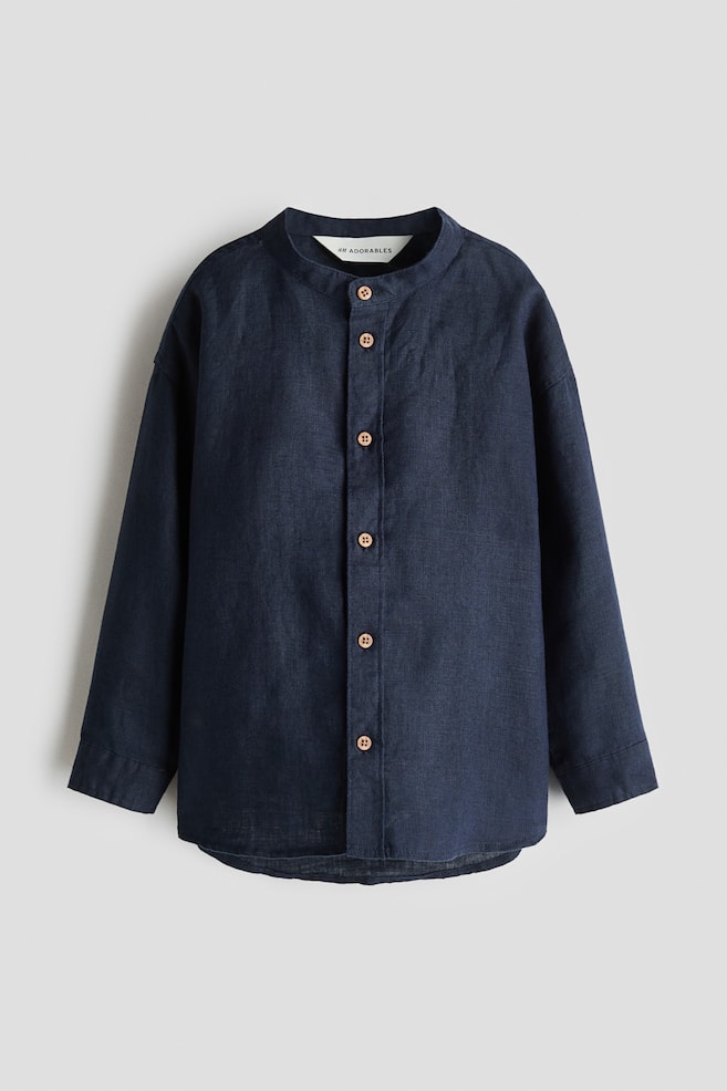 Linen shirt - Navy blue/White - 1