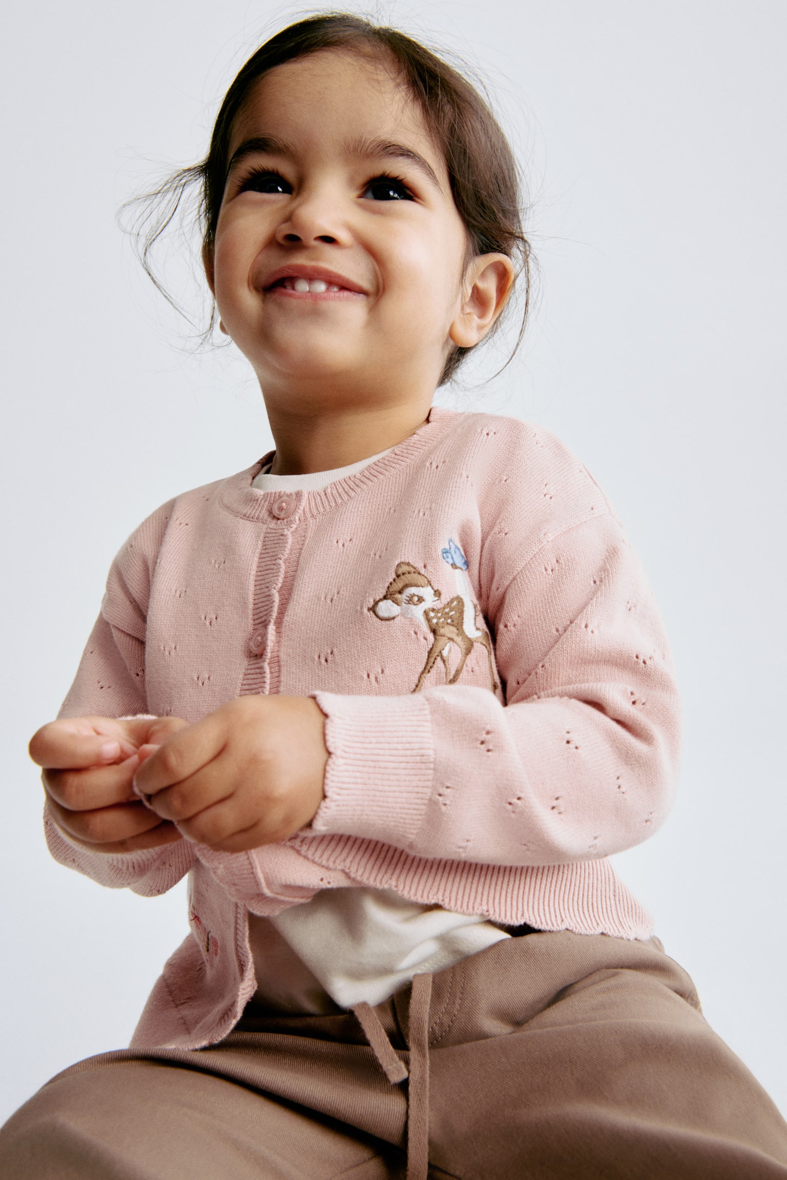 Appliquéd cotton cardigan - Light pink/Bambi - 2
