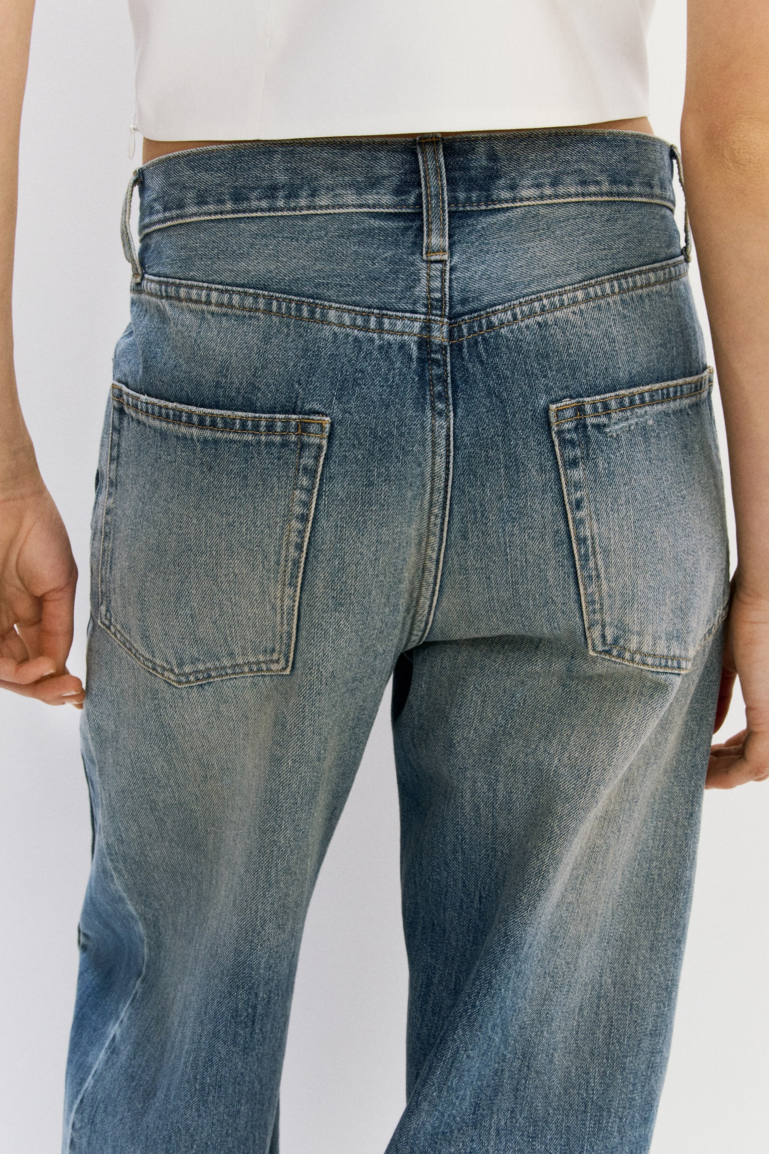 Straight Regular Waist Jeans-כחול ג'ינס - 7