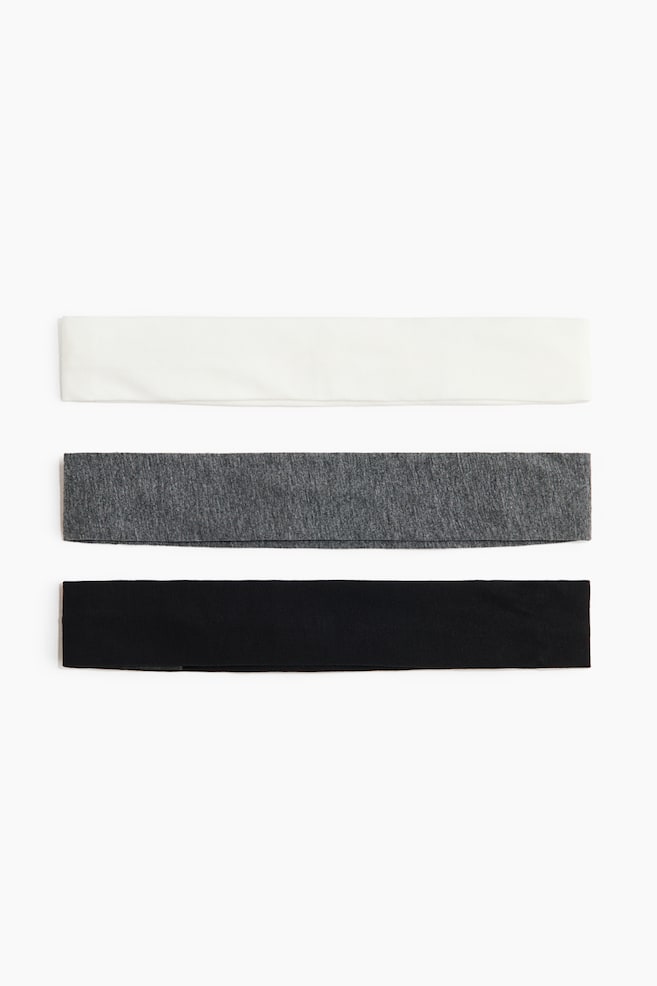 3-pack Cintas para el cabello en punto de algodón - Blanco/Gris jaspeado/Negro/Café oscuro/Rosa claro/Borgoña - 1