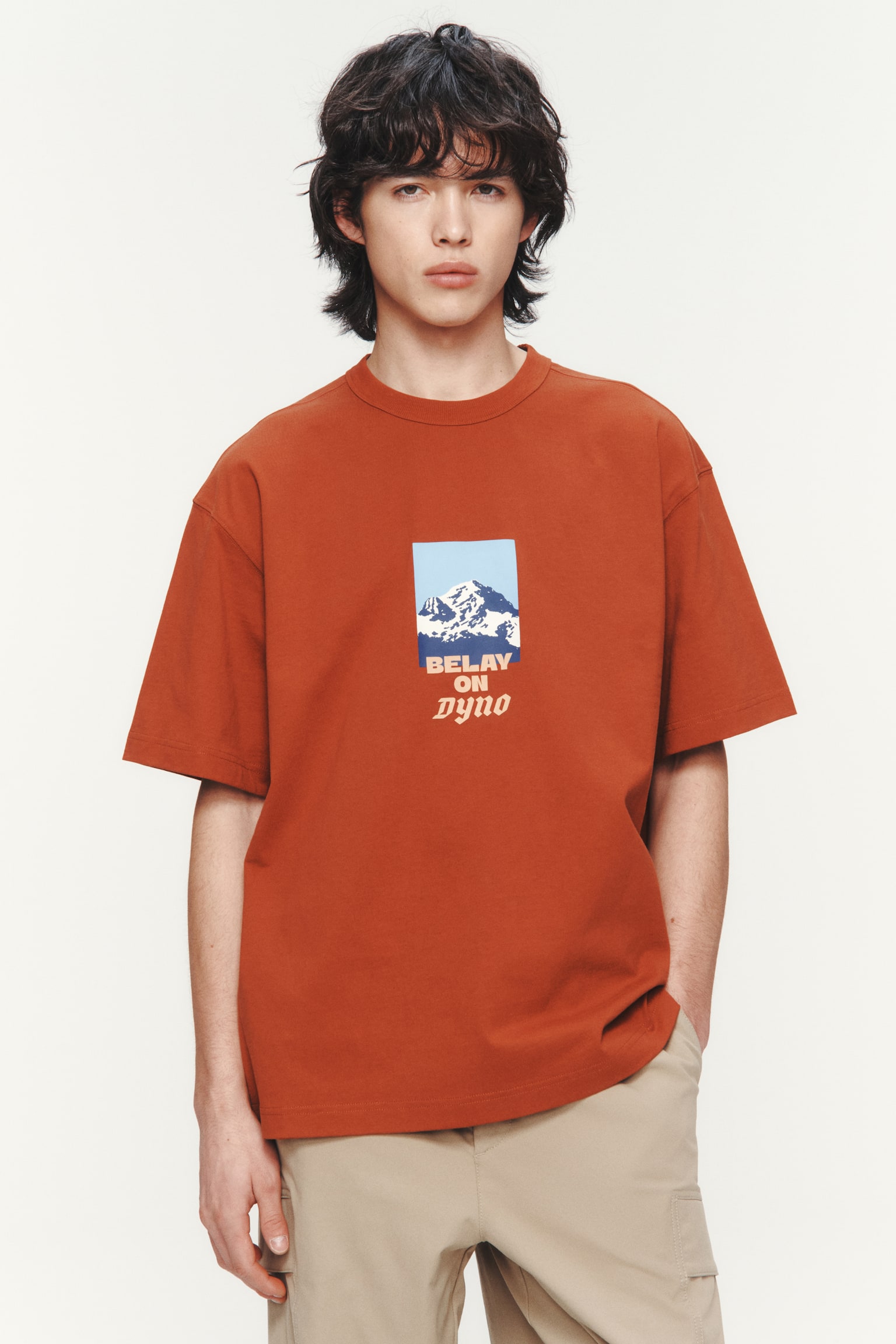 Loose Fit Printed Cotton T-shirt - Rust brown/Belay On Dyno/White/Challenge/Black/Go Outside - 3